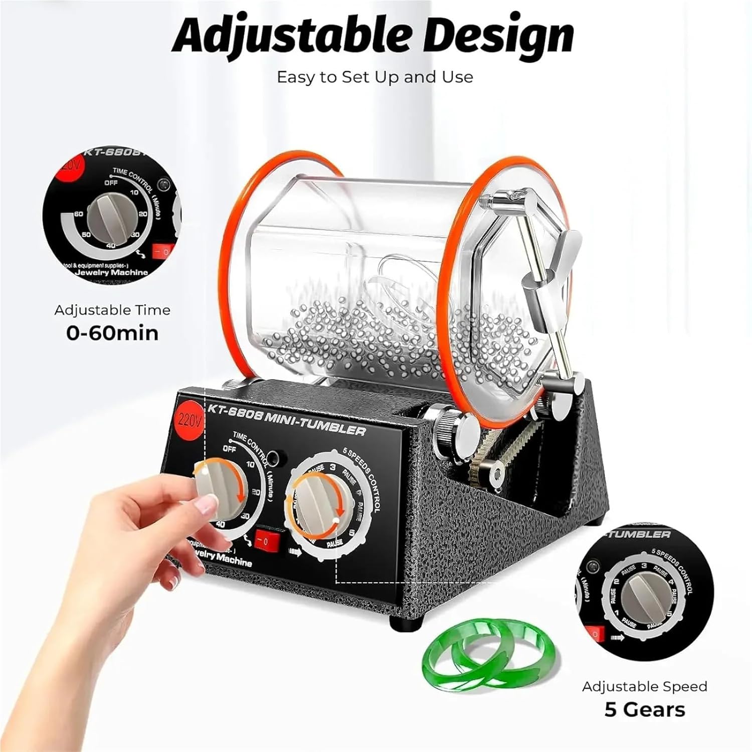 Jewelry Polishing, Polishing Drum Ball Mill, Rotary Jewelry Tumbler Polisher 60 W, Polishing Machine for Jewellery,5 Speed Control with 500-3000RPM