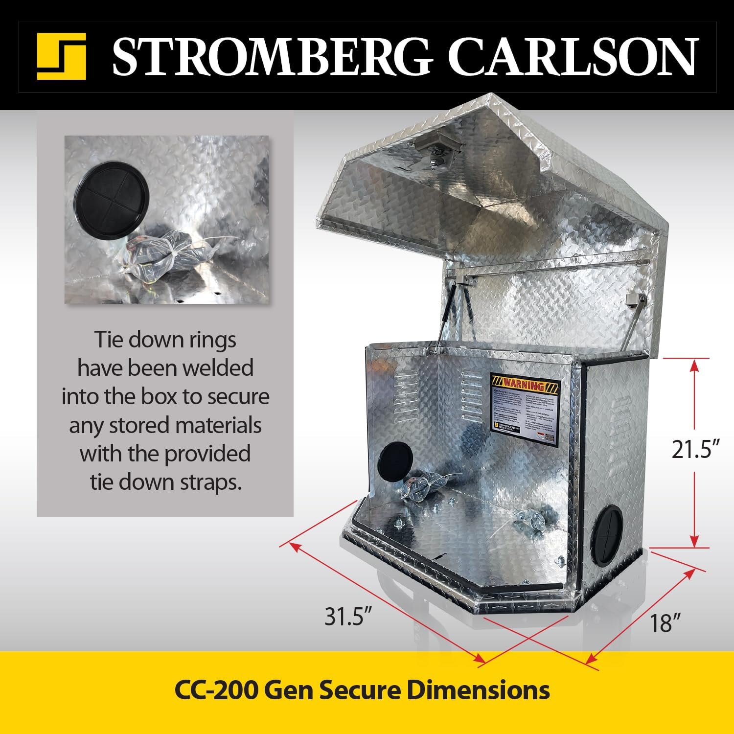 Stromberg Carlson Gen Secure Generator Box - Storage for Your Items - Anti-Theft, Propane Ventilation, and Trailer Ready - Bolts to CC-255 Tray - A-Frame 4” Square Bumper Adapters Coming in 2024