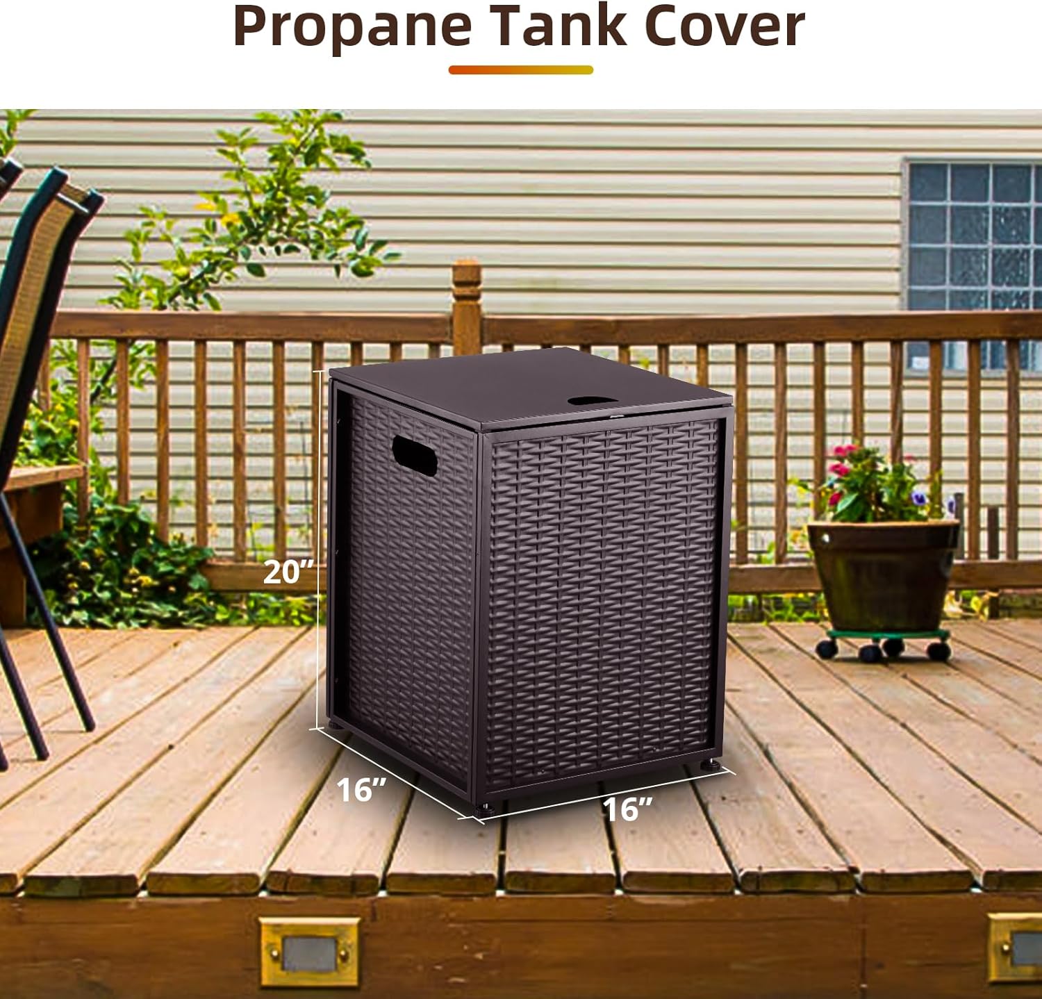 Propane Tank Cover Table, 16-inch Hideaway Table for Gas Fire Pits for 20 lbs Propane Tank Outdoor Gas Tank Storage Side Table for Gas Fire Pit Gas Grill Griddle Propane Stoves, Brown