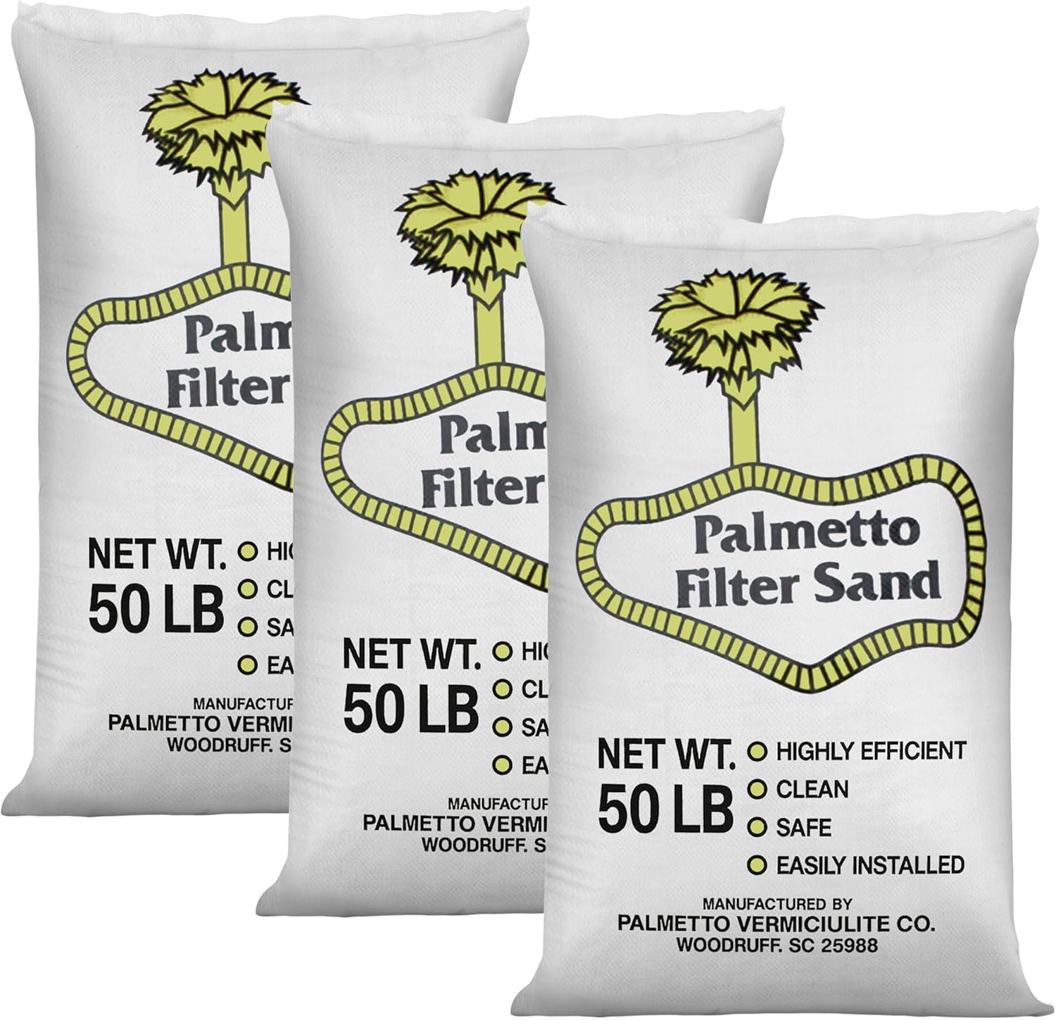 Palmetto 3 Pack Pool Filter Sand, Clean and Clear Water, Natural Sand for Residential and Commercial Pool Sand Filter Pumps, 50 Pound