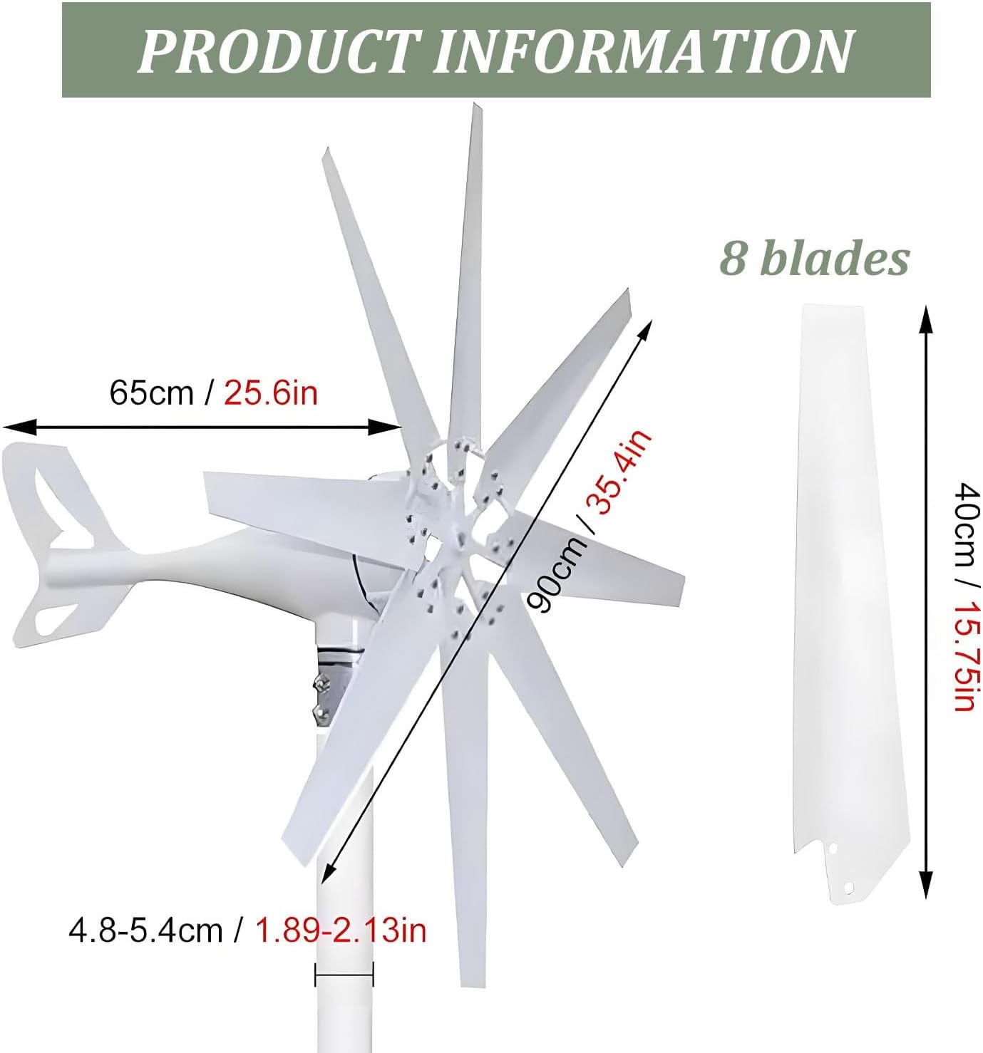 20000W Wind Turbine Generator Kit,8-Blade Windmill kit with Charge Controller,2M/S Start Wind Speed,8 Blade Outdoor Windmill Power Generator Kit,for Marine, RV, Home 12V-White