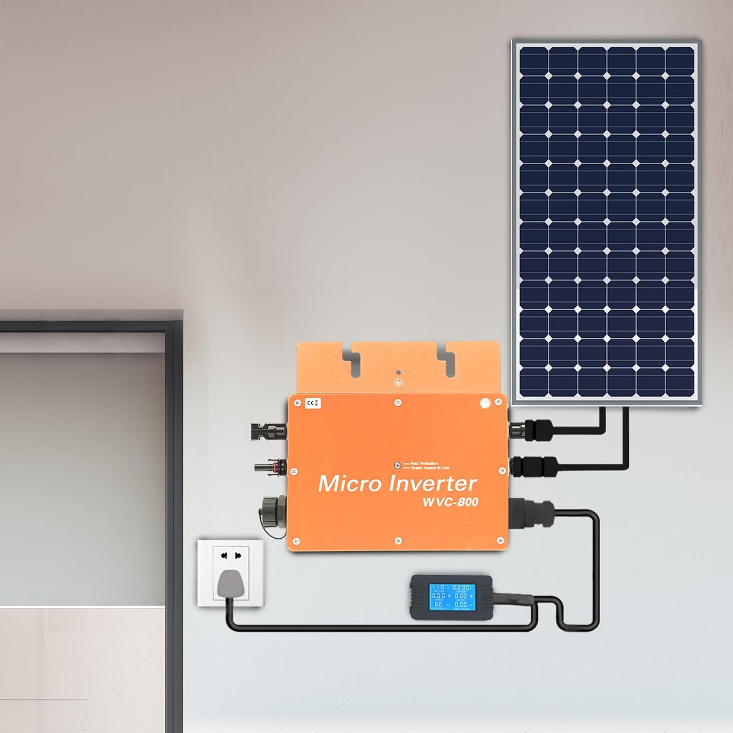 800W Solar Inverter, 120V/230V Pure Sine Wave with MPPT & LCD Display | 32A Input, Multi-Protection (Overload/Short-Circuit), Aluminum Housing, for Home Off-Grid, US Plug (Gold)