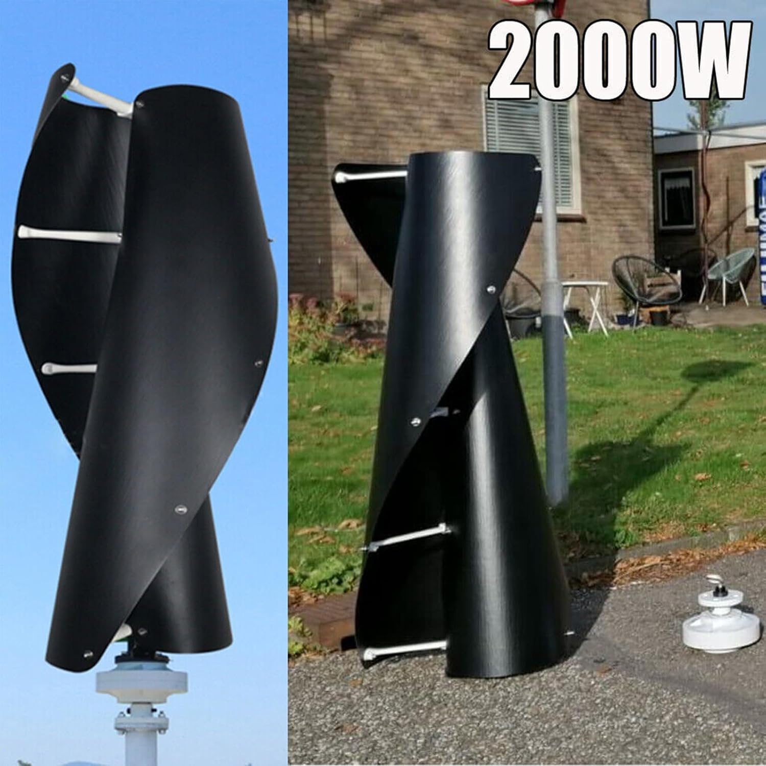 2000W Vertical Wind Turbine 12V/24V/48V Magnetic Levitation Wind Turbine Household Outdoor High-Power Wind Turbine, Real Standard Generator (Color : Black, Size : 48V)