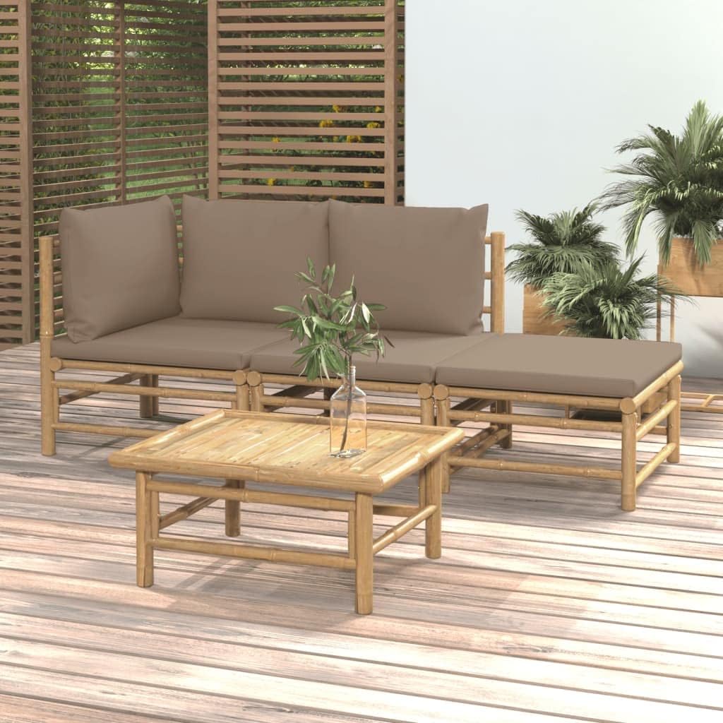 4 Piece Patio Lounge Set with Taupe Cushions Bamboo,Exceptional Bamboo Patio Lounge Set for Comfort and Style in Your Outdoor, Patio Furniture Sets, Outdoor Furniture Sets