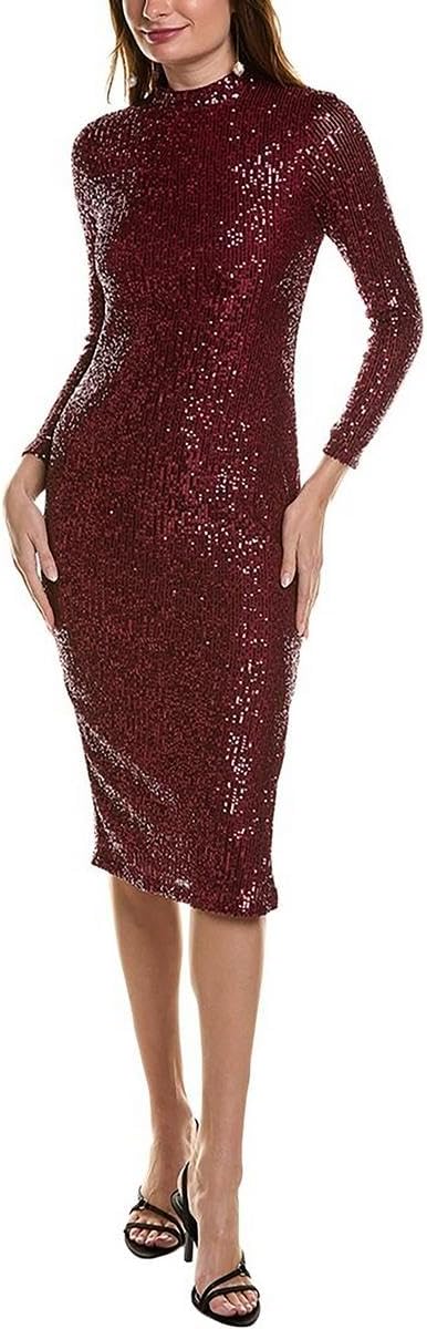 Anne Klein Women's Long SLV Mock Neck Fitted Midi Dress W S