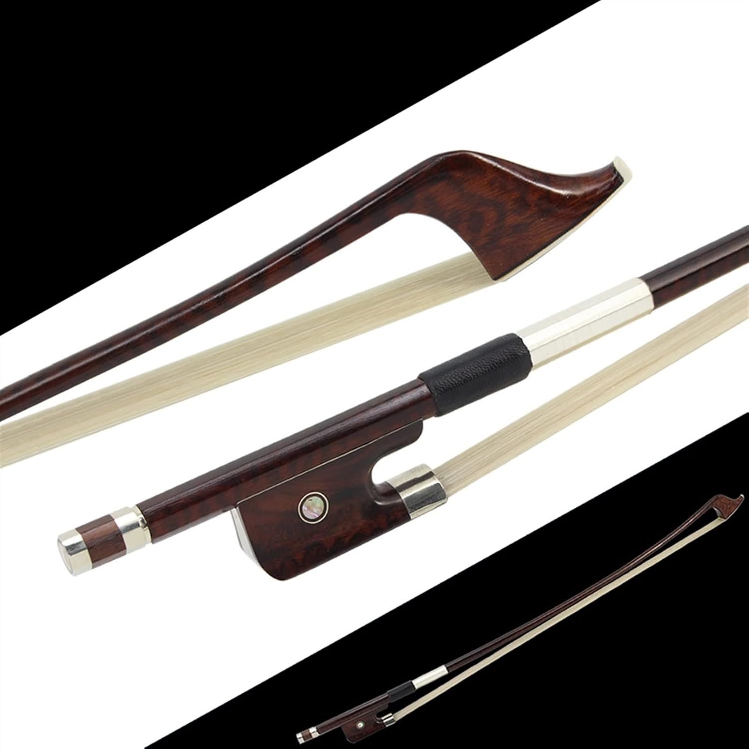 TSTS Handmade Snakewood 4/4 Double Bass Bow Horsehair Fisheye Inlayed Snakewood Frog W/Colored Shell Full Size Violin Bow
