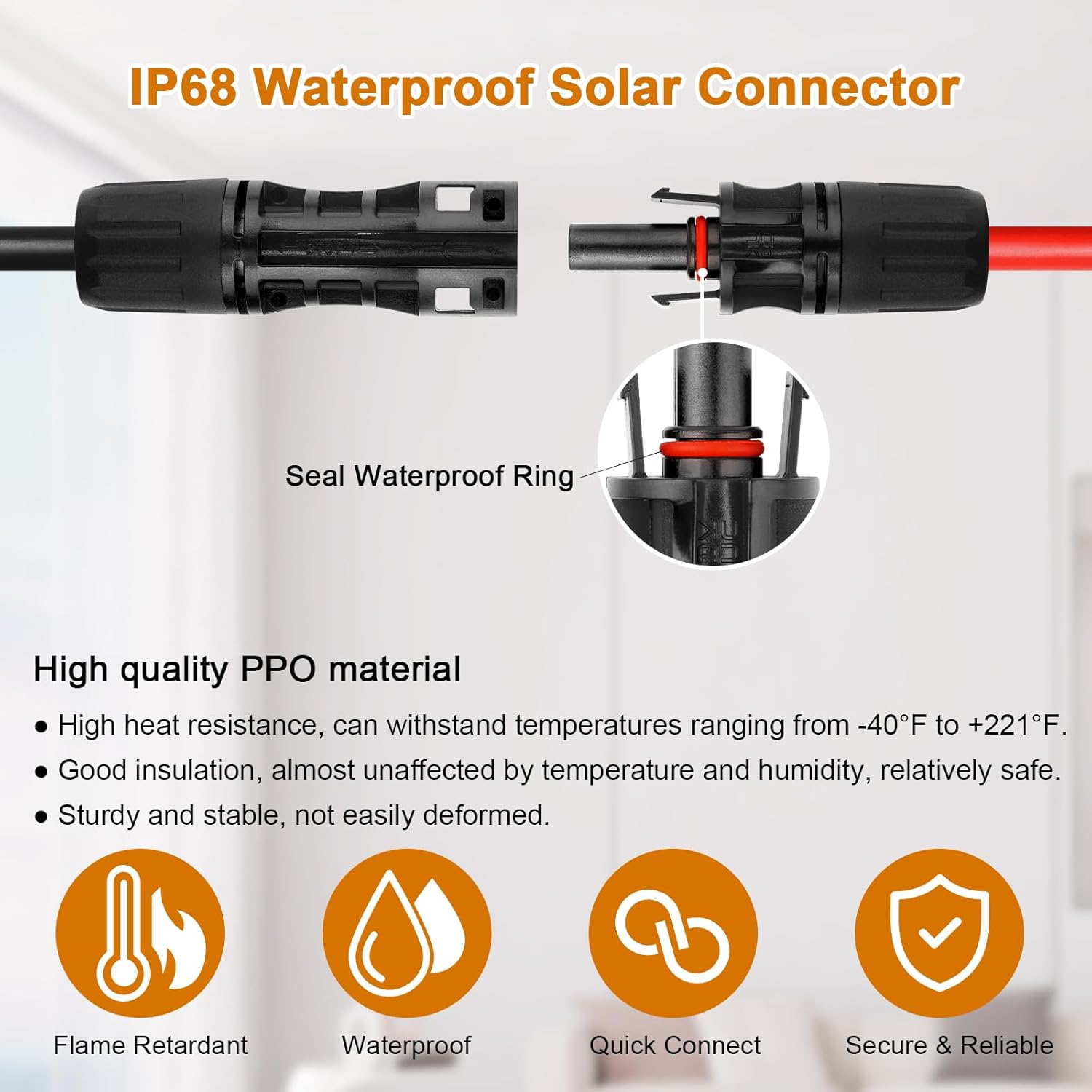 Solar Panel Extension Cable - 8AWG 40FT Solar Wire Cord 8 Gauge PV Wire with Female & Male Waterproof Connector for RV, Photovoltaic Systems, Home, Boat, Solar Panels, Car(40ft Red + 40ft Black)