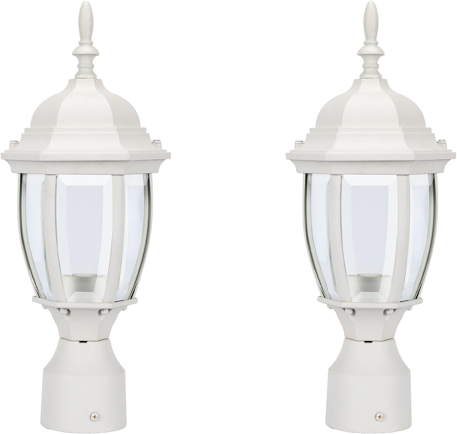 LIT-PaTH Outdoor Post Lighting Fixture Pole Lantern, E26 Medium Base Max 60W, Aluminum Housing Plus Glass, Matte White Finish, 2-Pack