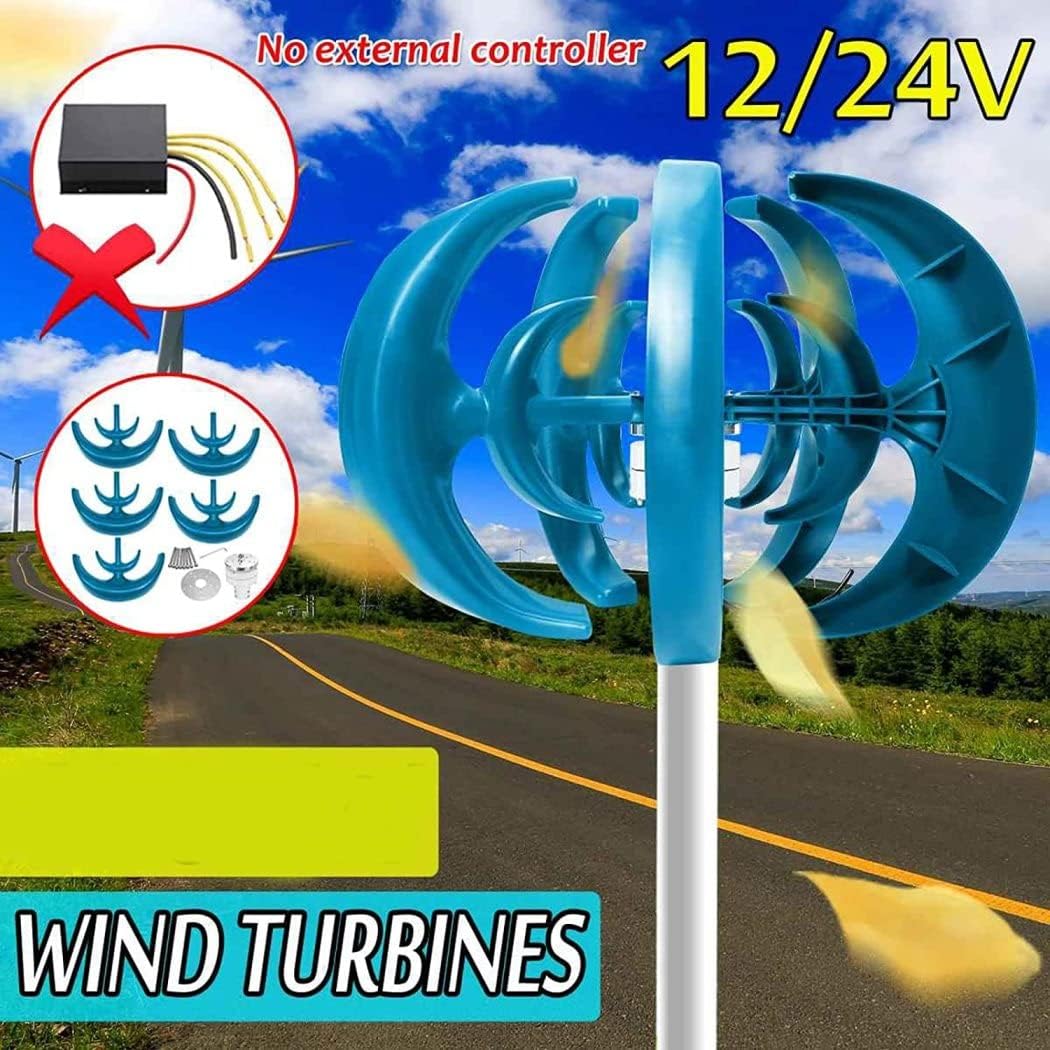 LiuSj JUnSt Vertical Axis Lantern Wind Turbines Generator Kit, 8000W 12V 24V 48V 5 Blades Low Noise Vertical Wind Generator for Home Hybrids Streetlight Use(Blue)
