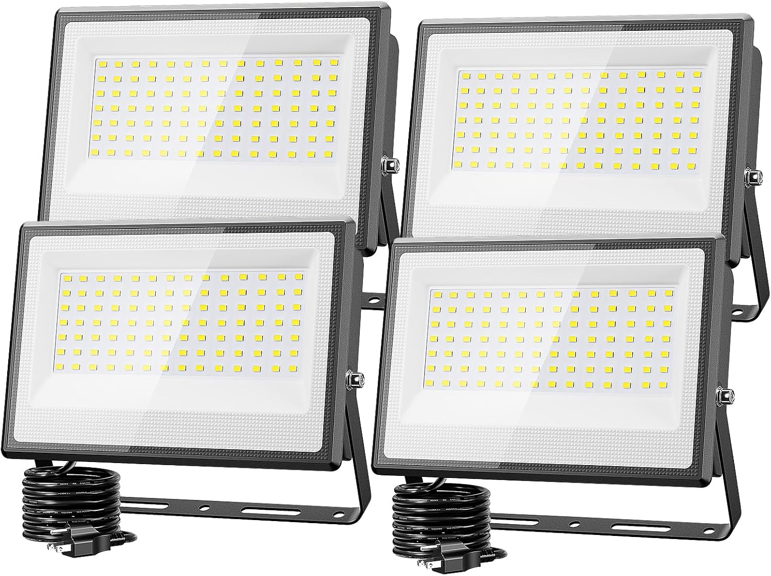 Olafus 130W Flood Lights Outdoor, 13000lm LED Work Light Plug in, 6500K Daylight White Led Flood Light Outdoor, IP66 Waterproof Security Lights for Yard Garage Stadium 4 Pack