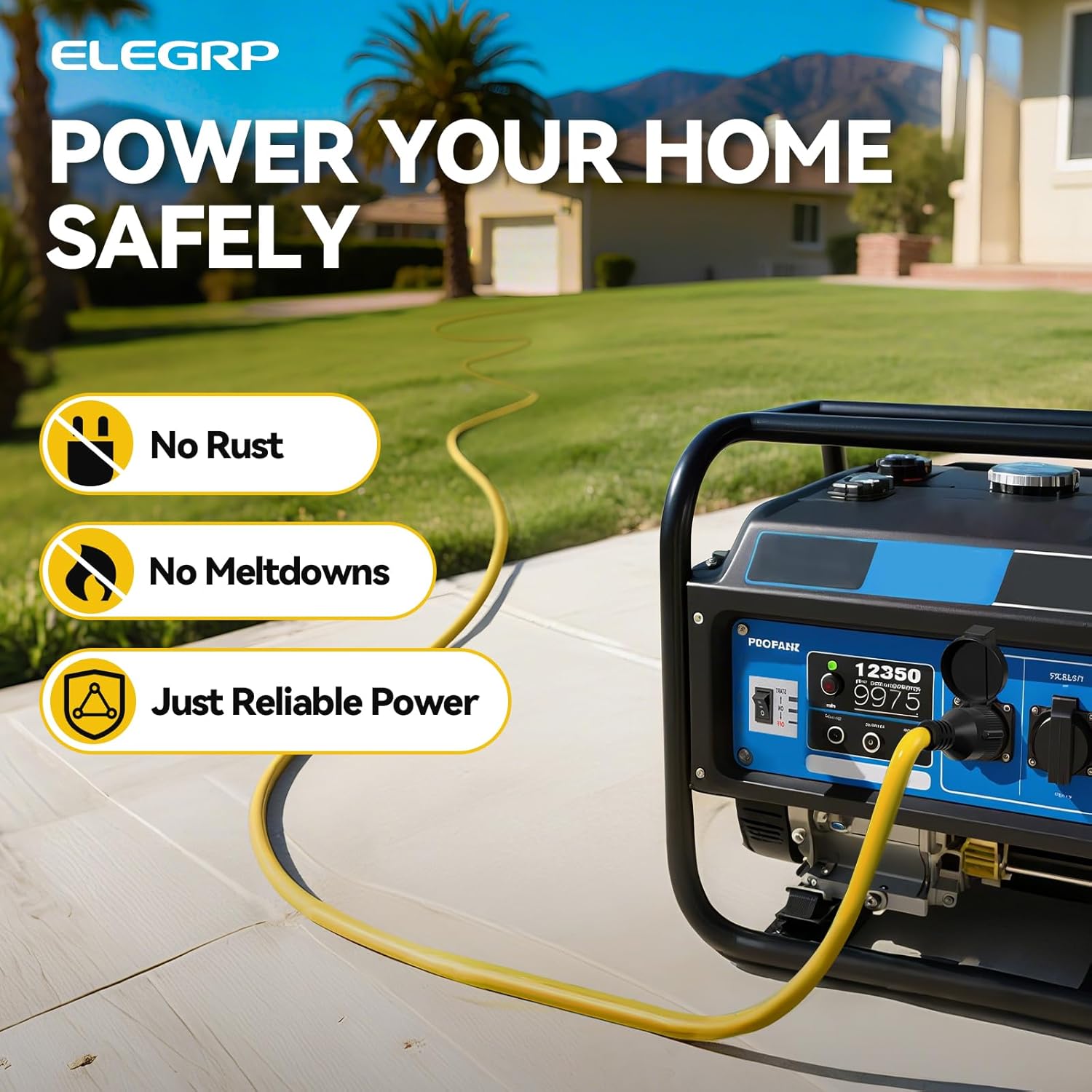 ELEGRP 30 Amp Generator Extension Cord 50 Feet, 4-Prong NEMA L14-30P to L14-30R, 120/250V Up to 7500W, SJTW 10AWG/4C Locking Power Cord for Portable Generators, Home Backup, UL Standard Compliant