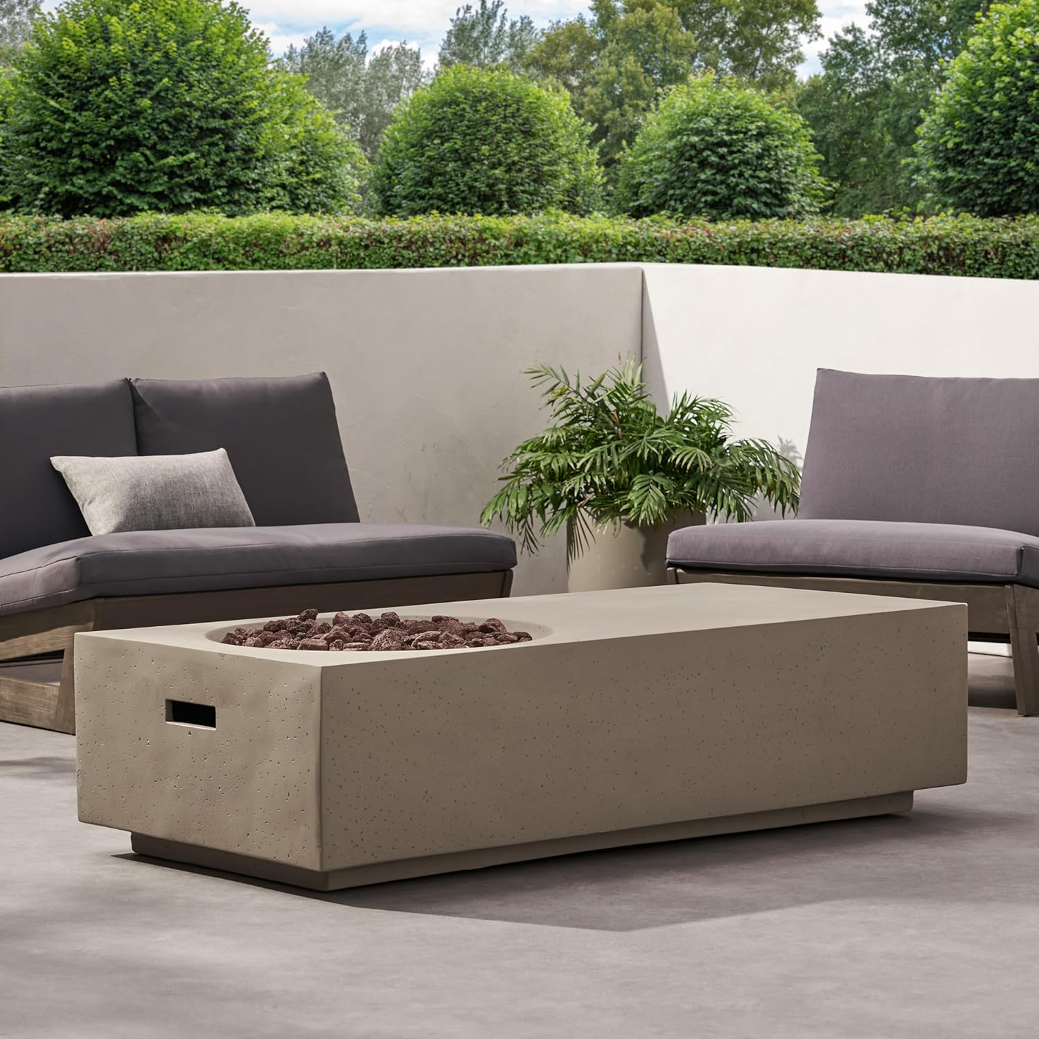 Rectangular 14.75 Inches Fire Pit, 50,000 Btu Outdoor Propane Fire Table – Light Grey Finish, Patio, Deck, Backyard Gatherings (1 Doors)