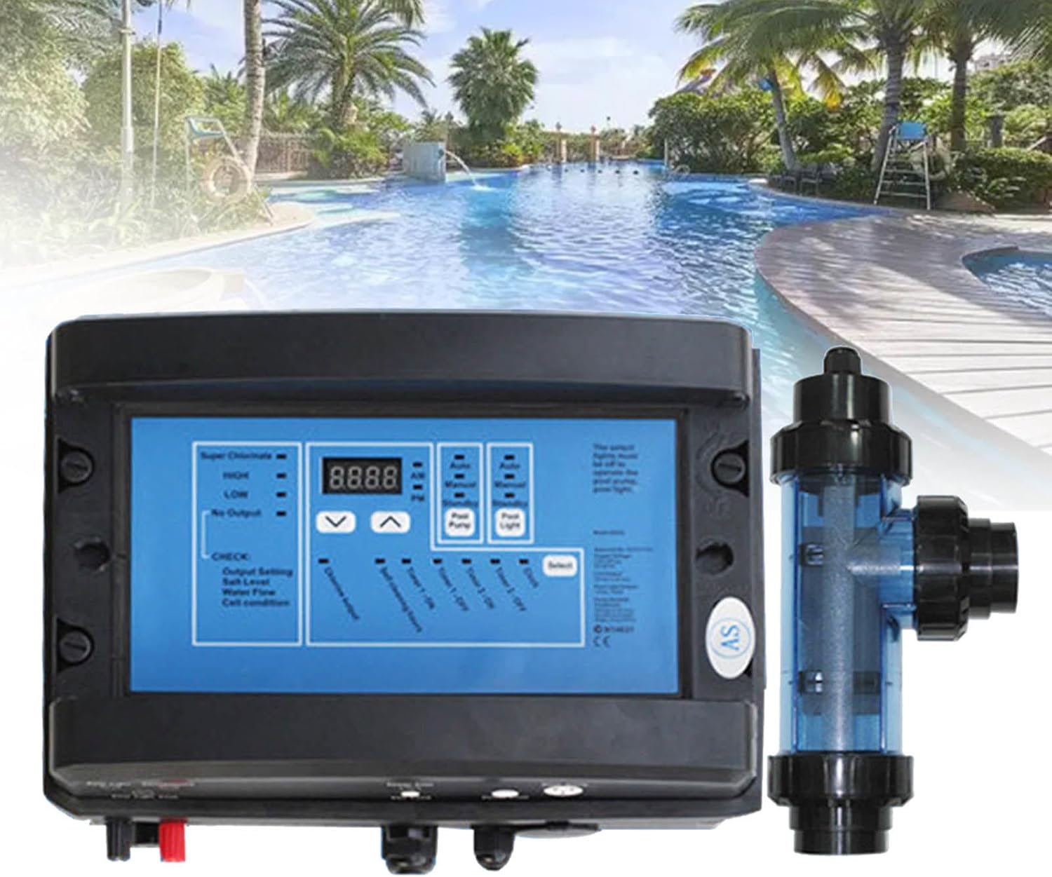 Salt Water Chlorinator Cell, 15/20/30/50g/h Electrolytic Salt Chlorine Generator System for Swimming Pool Size 40-150 Cubic Meters