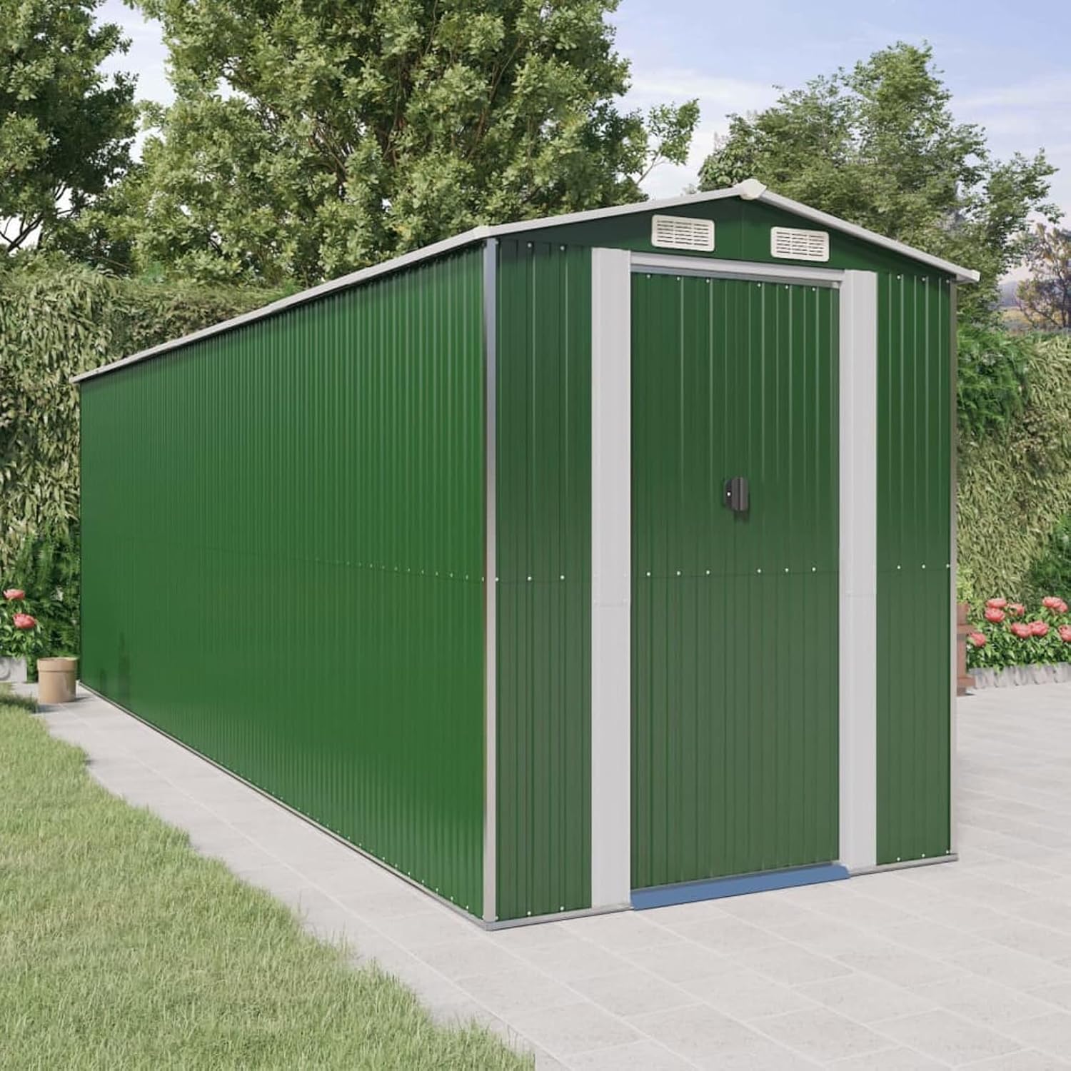 Garden Shed Garden Tool Storage Shed with Vent, Outdoor Galvanized Steel Storage House Storage Organizer with Door for Backyard, Garden, Patio, Lawn - Green 75.6