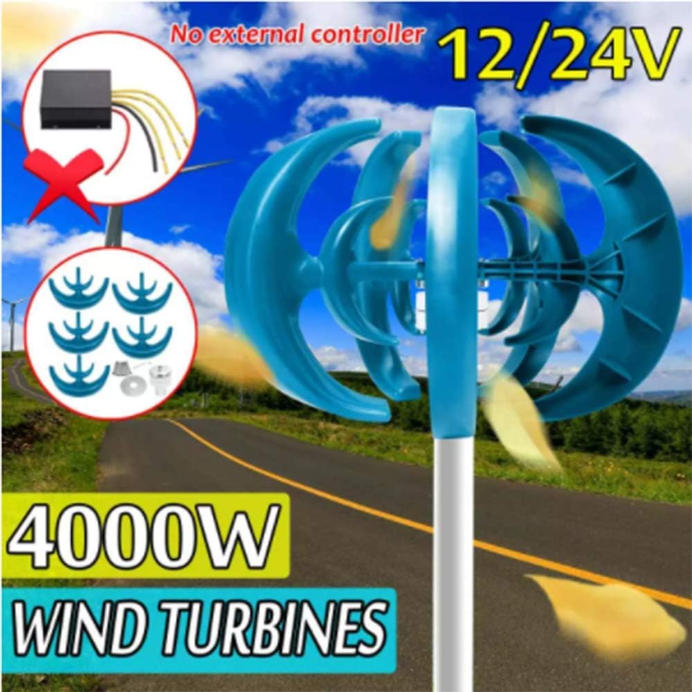 12V 24V Vertical Axis Wind Turbines Generator Lantern 5 Blades Motor Kit Windmill Energy Charge Turbines for Home Camping 4000W,24v