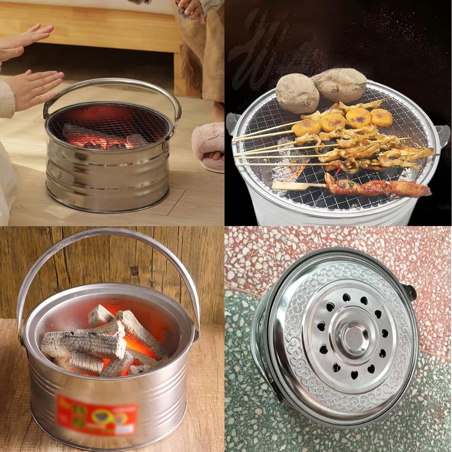 Incinerator Burn Barrel Stainless Steel Incinerator Garden Fire Pit Charcoal Burning Stove with Handle ＆ Fire Hook Barbecue Stove Burn Barrels for Burning Leaves Paper Trash.(C)