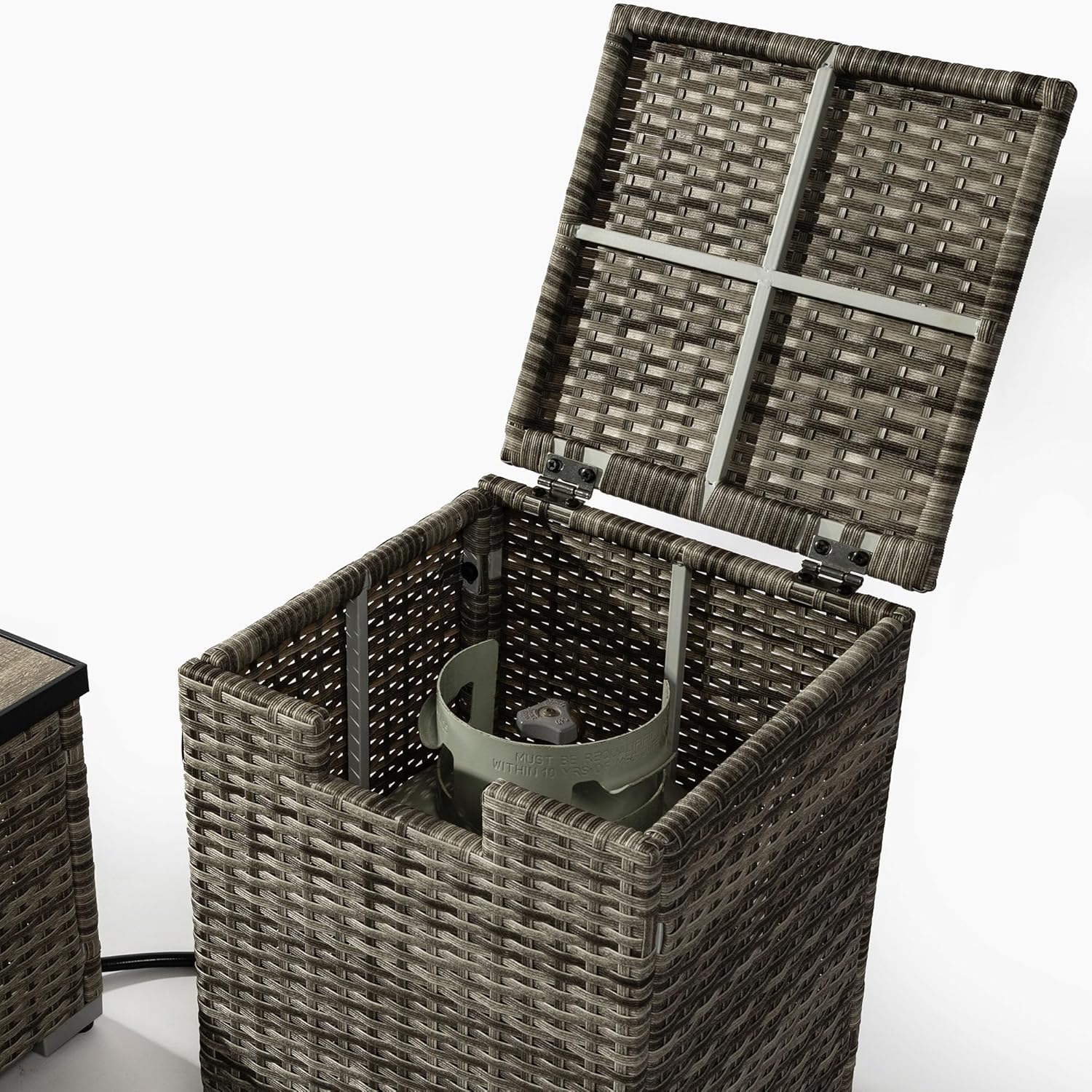 Beige Fire Pit Table with Tank Holder & Ceramic Tile Tabletop – Outdoor/Indoor Propane Fire Pit for Patio, Deck, Living Room (1 Doors)