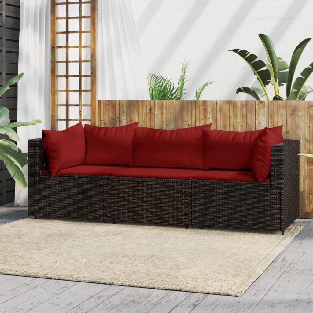 3 Piece Patio Lounge Set with Cushions Brown Poly Rattan, Patio Lounge Set Modular Sofa Set for Outdoor Relaxation Patio Furniture & Accessories, Outdoor Seating