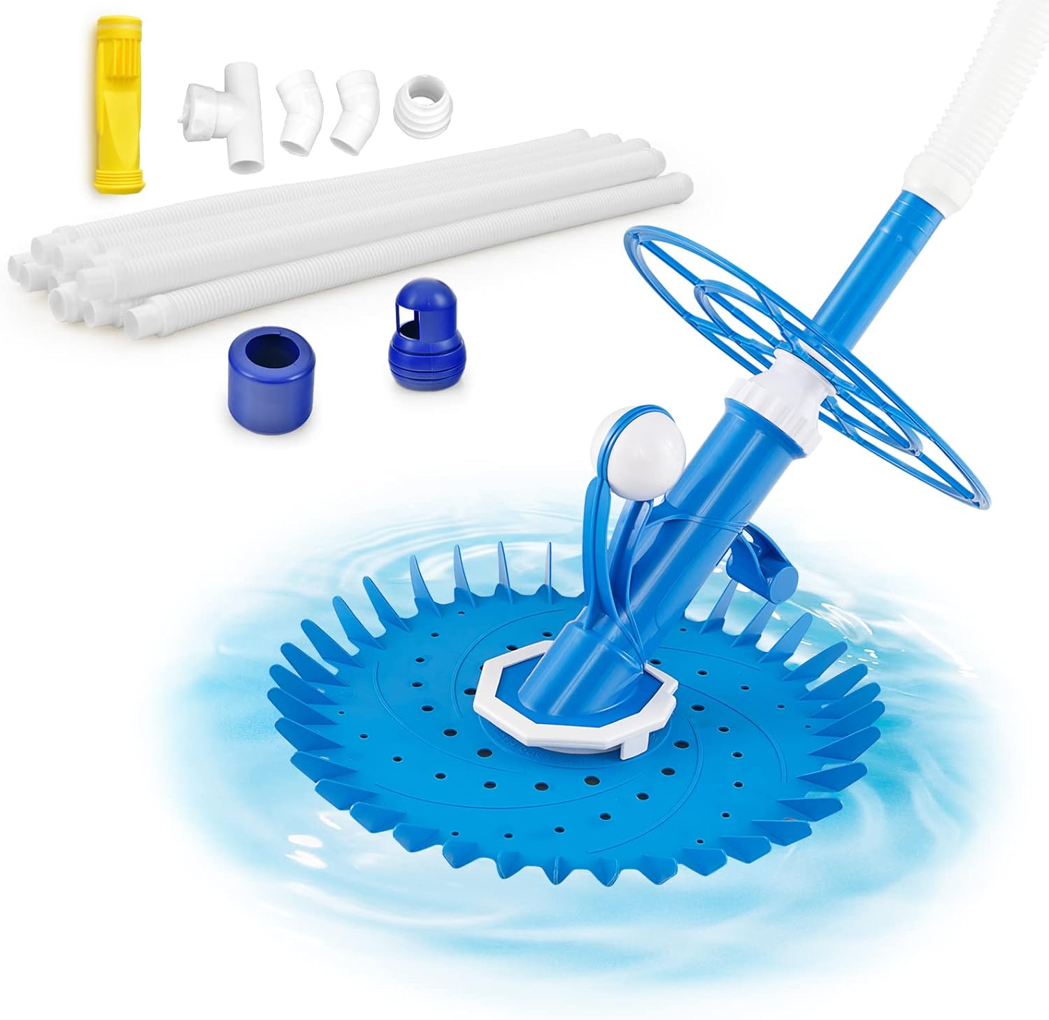 Goplus Upgraded Automatic Pool Cleaner, Vacuum Suction Pool Sweeper with 10 x 3.3 FT Extension Hoses & 36-Fin Disc, Side Climbing Pool Cleaners Cleaning for Above-Ground Inground Pools Floors, Walls