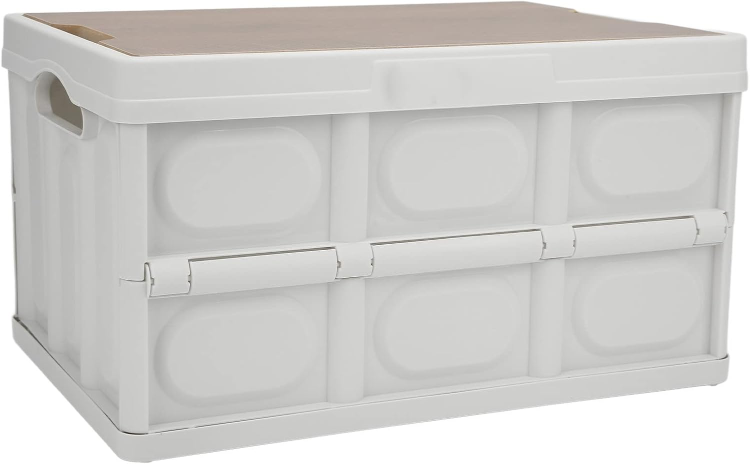Wooden Lid Folding Storage Box, Thickened Folding Storage Box, Detachable Outdoor Storage Box for Cam, Car, Office Storage (30L)(White)