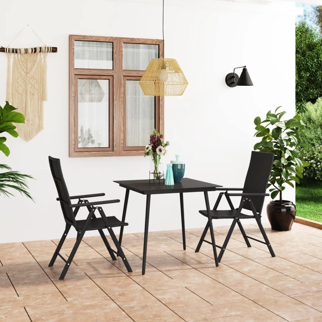 3 Piece Patio Dining Set Black Garden Furniture