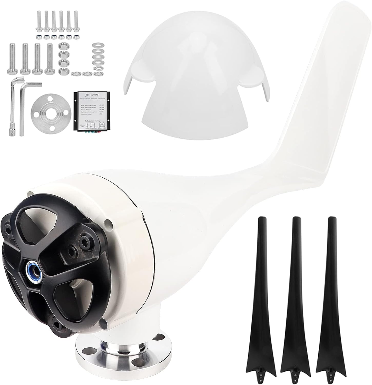 800W Small Wind Generator Kit 3 Blades Power Turbines Parts for Marine Home Charging(24V-BLACK)