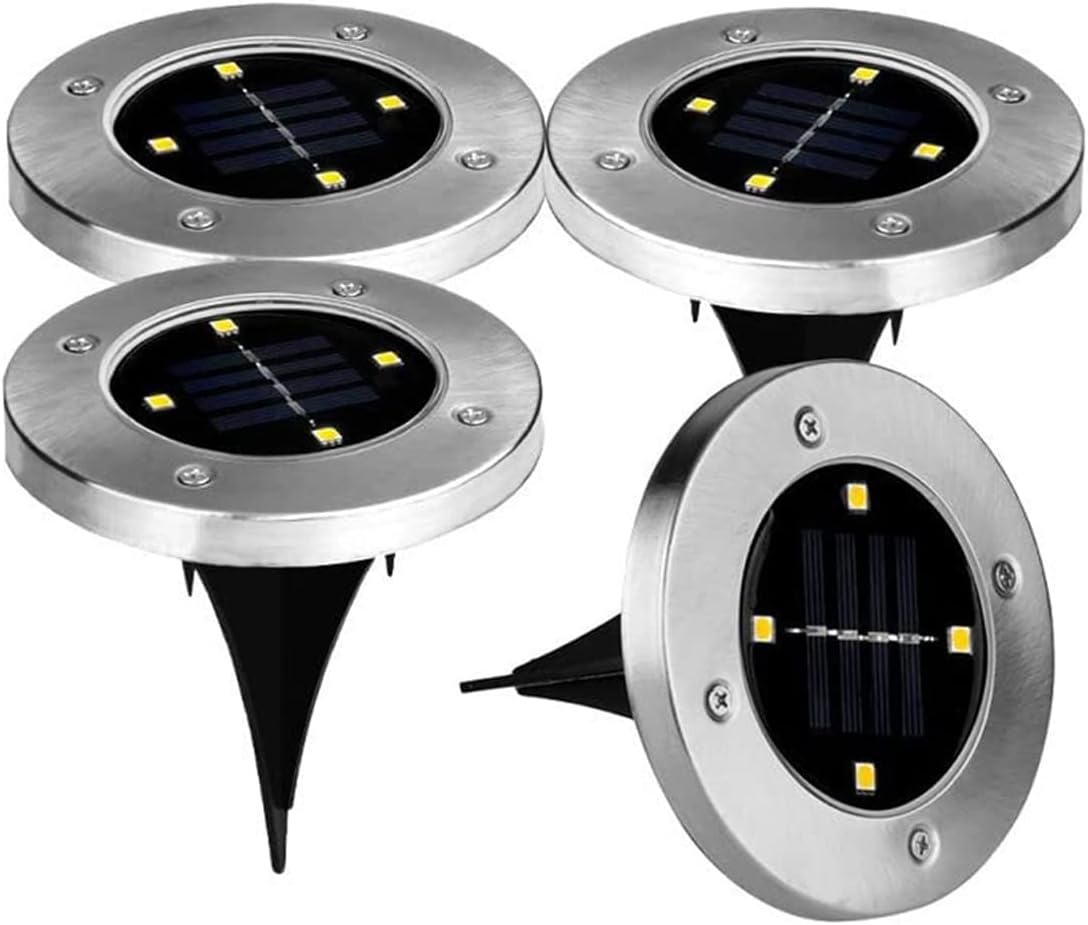 Solar Garden Lights Outdoor,Ground Solar Lights IP65 Waterproof 4 LED 100LM Floor Lamp Light Stainless Steel Solar Lamp for Stairway, Landscape Roads Pathway,14pcs