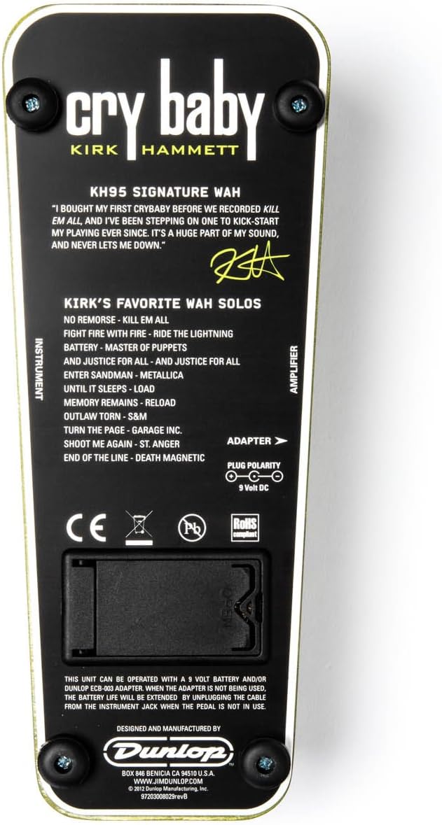 Dunlop KH95 Kirk Hammett Signature Cry Baby Wah Pedal Bundle with 2 Patch Cables and Dunlop 9V Power Supply