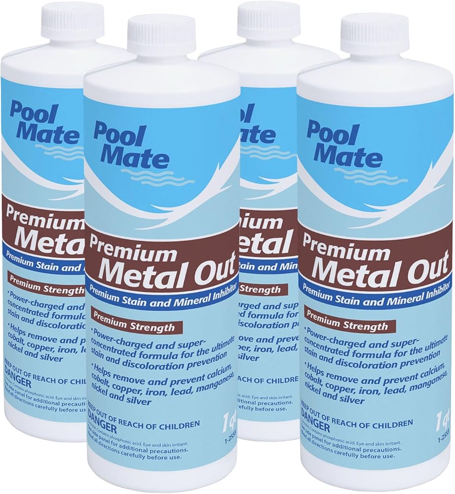 Pool Mate 1-Quart 4-Pack Premium Metal Out Stain and Mineral Inhibitor, Pool Metal Remover, Stain Remover, Made in USA