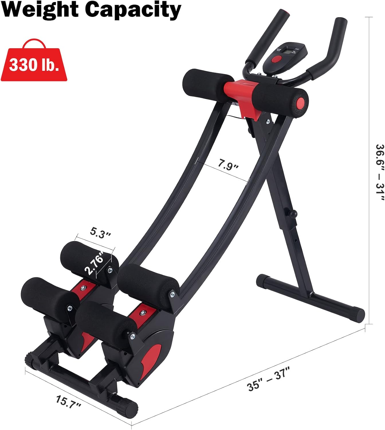 ZELUS Ab Machine for Home Gym, Core Strength Training Equipment for Home Fitness, Ab Crunch Coaster with 4 Intensities and Digital Display, Foldable Core Trainer for Abdominal