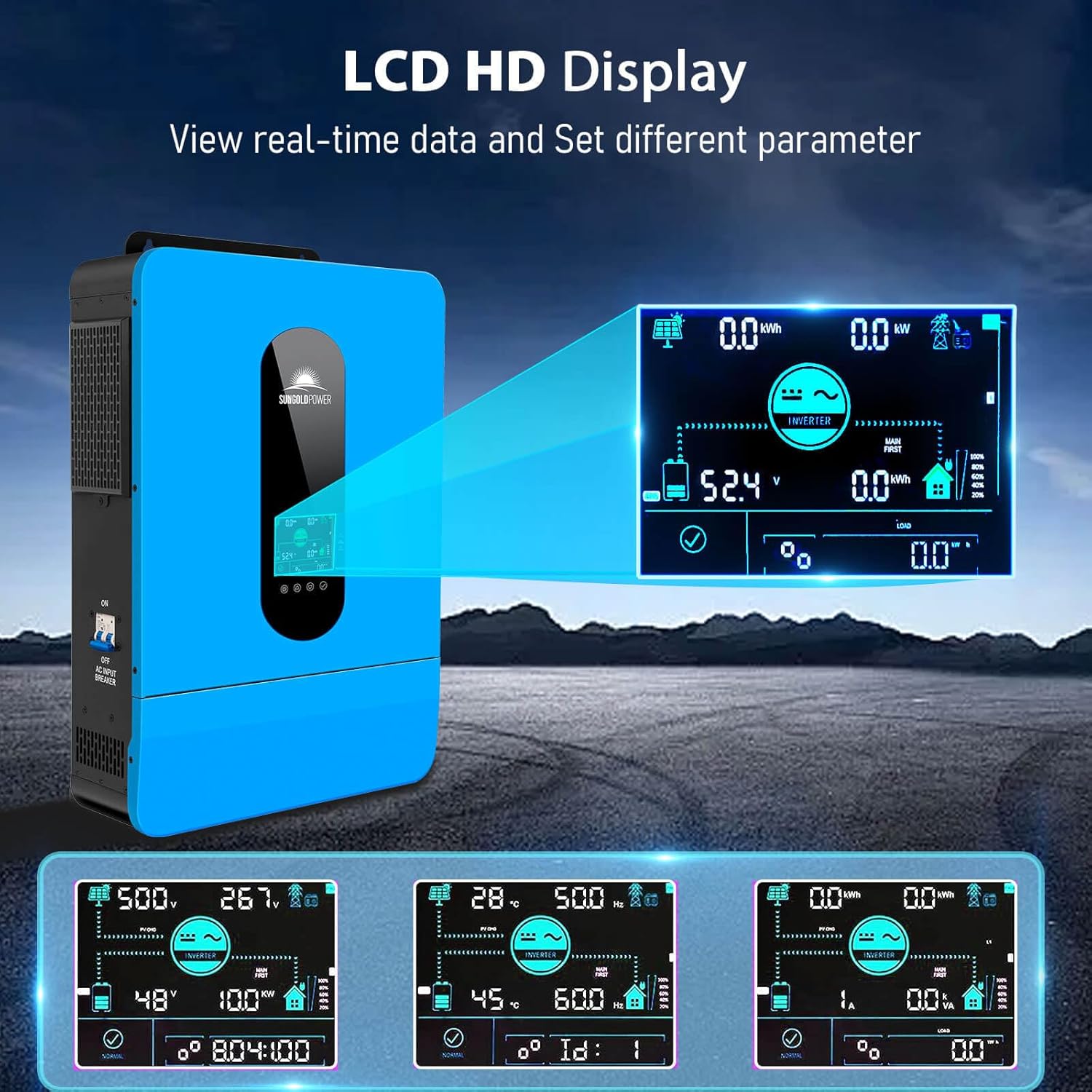 SUNGOLDPOWER UL1741 SPH6548P 6500W DC 48V Split Phase Solar Inverter,120V/240V AC Input/Output (settable),Built-in 2 MPPT Solar Controllers,Max. 140A Battery Charging,Inverter Charger Support Parallel