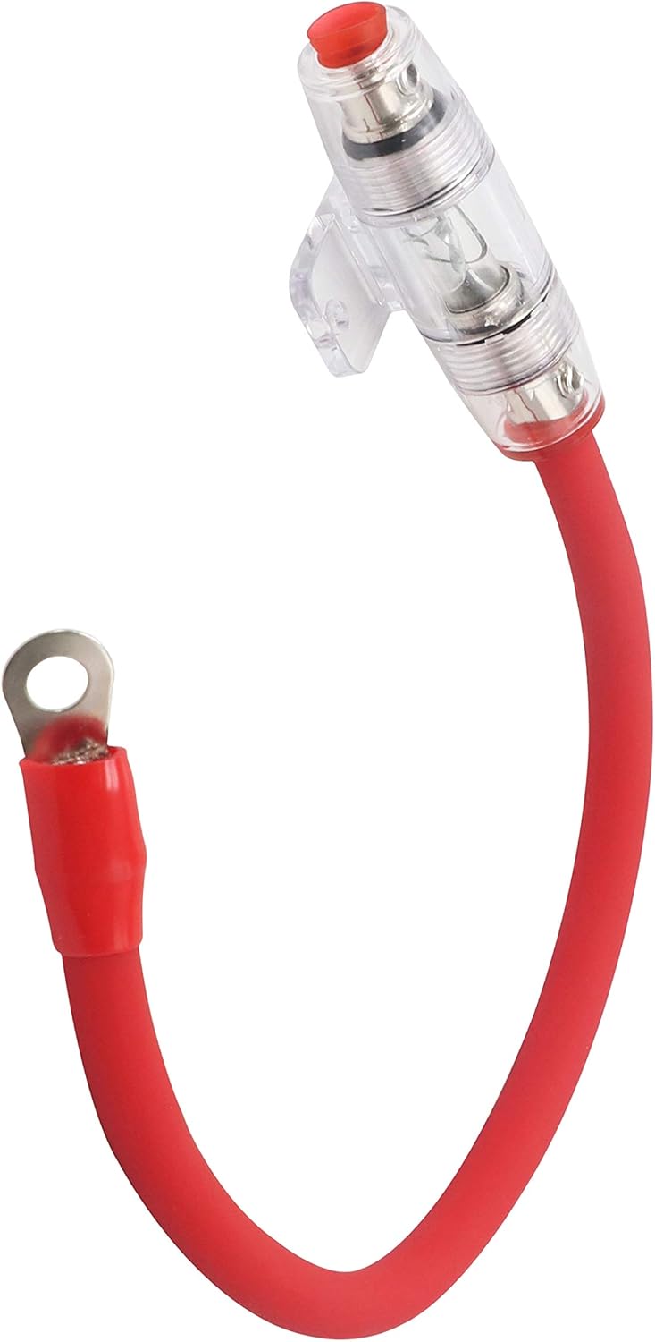 Audiotek Inline 60A MANL Fuse Holder with 1ft 4 Gauge AWG True Spec CCA Power Wire and O-Ring Copper Terminal to Protect Car Audio Amplifier from The Current (60A) – 2 Pieces