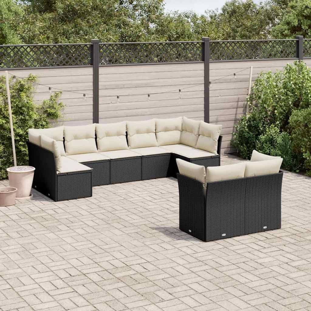 Black Poly Rattan L Modular Garden Sofa Set 9 Piece with Cushions for Patio Outdoor Furniture, Weather-Resistant Waterproof Fabric and UV-Resistant Materials, Includes