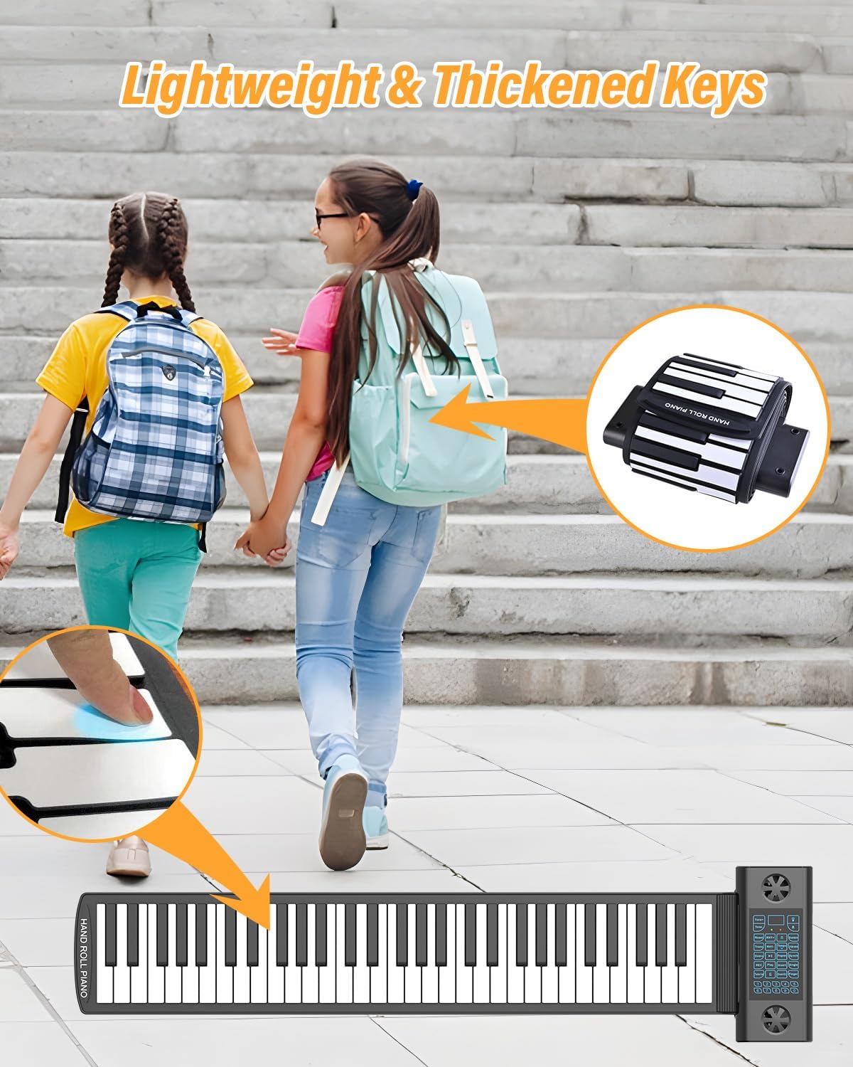 KONIX 61 Keys Roll Up Piano, Upgraded Hand Roll Portable Piano for Beginner with Bluetooth/MIDI,Environmental Silicone Roll Out Piano Keyboard, Best Christmas Birthday Gift