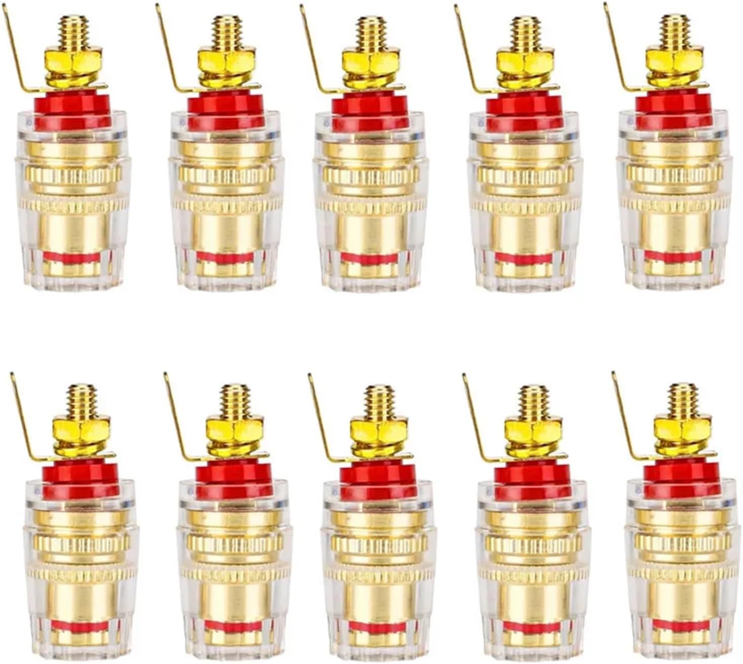 10PCS Brass Crystal Binding Post for Thread Audio Speaker Amplifier 4mm Banana Terminals Connector(Red Short 10PCS)
