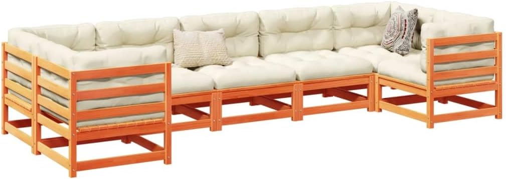 7 Piece Patio Sofa Set with Cushions Wax Brown Solid Wood Pine,Outdoor Patio Garden Sofa Set Comfortable Pinewood Sofa for Backyard and Terrace Patio Furniture Sets