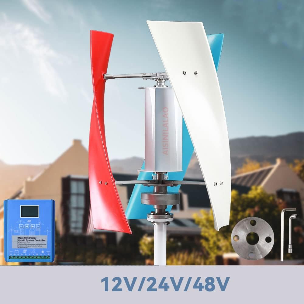 Vertical Noiseless Wind Turbine Kit,6000W 12V-220V Small Vertical Axis Wind Generator with MPPT Charging Controller Kit for All Wind Turbine Generator