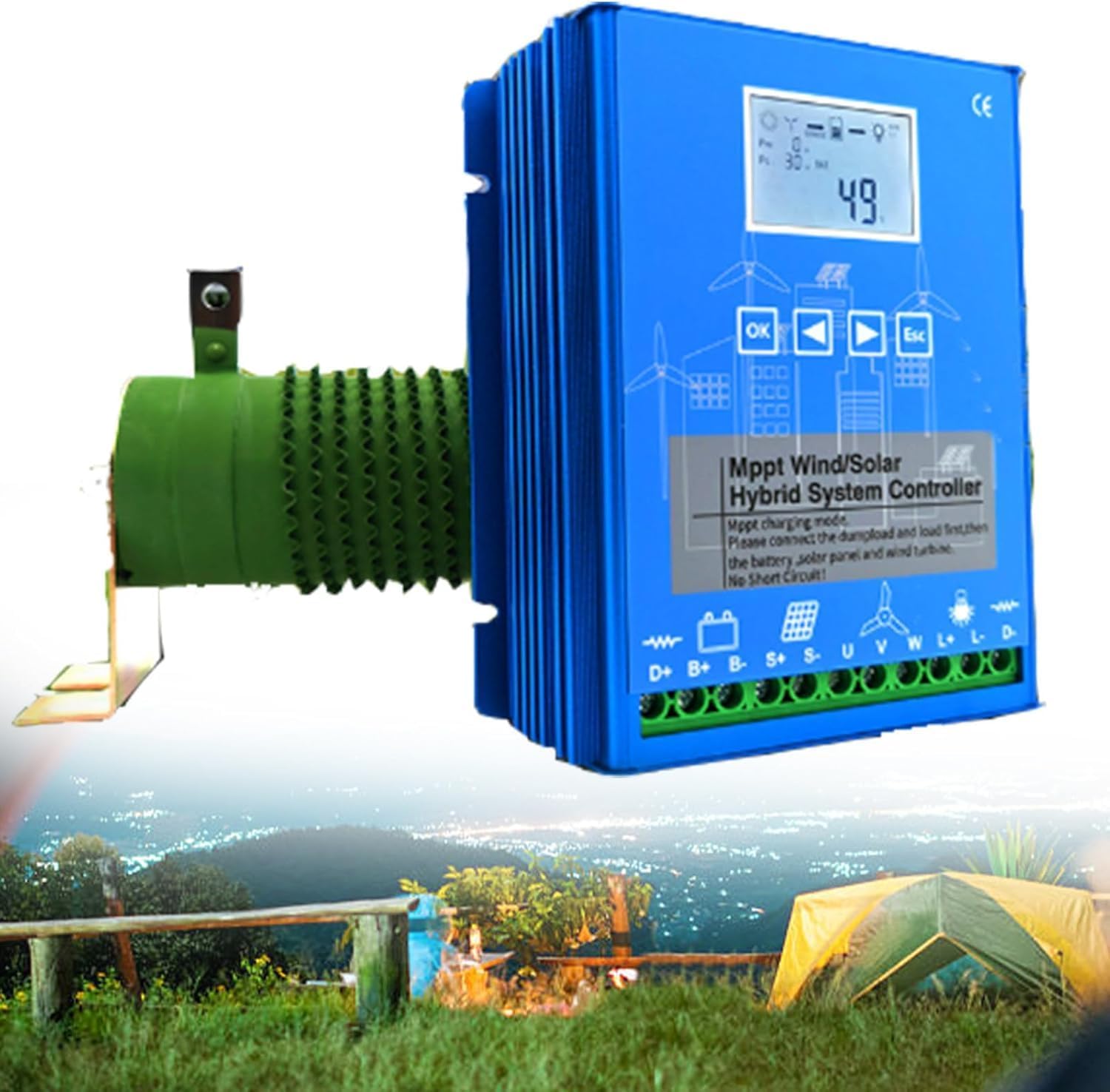 3000W MPPT Charge Boost Controller with LCD Display Energy Windmill with Vertical Axis, Wind Turbine Generator Hybrid Charge Controller