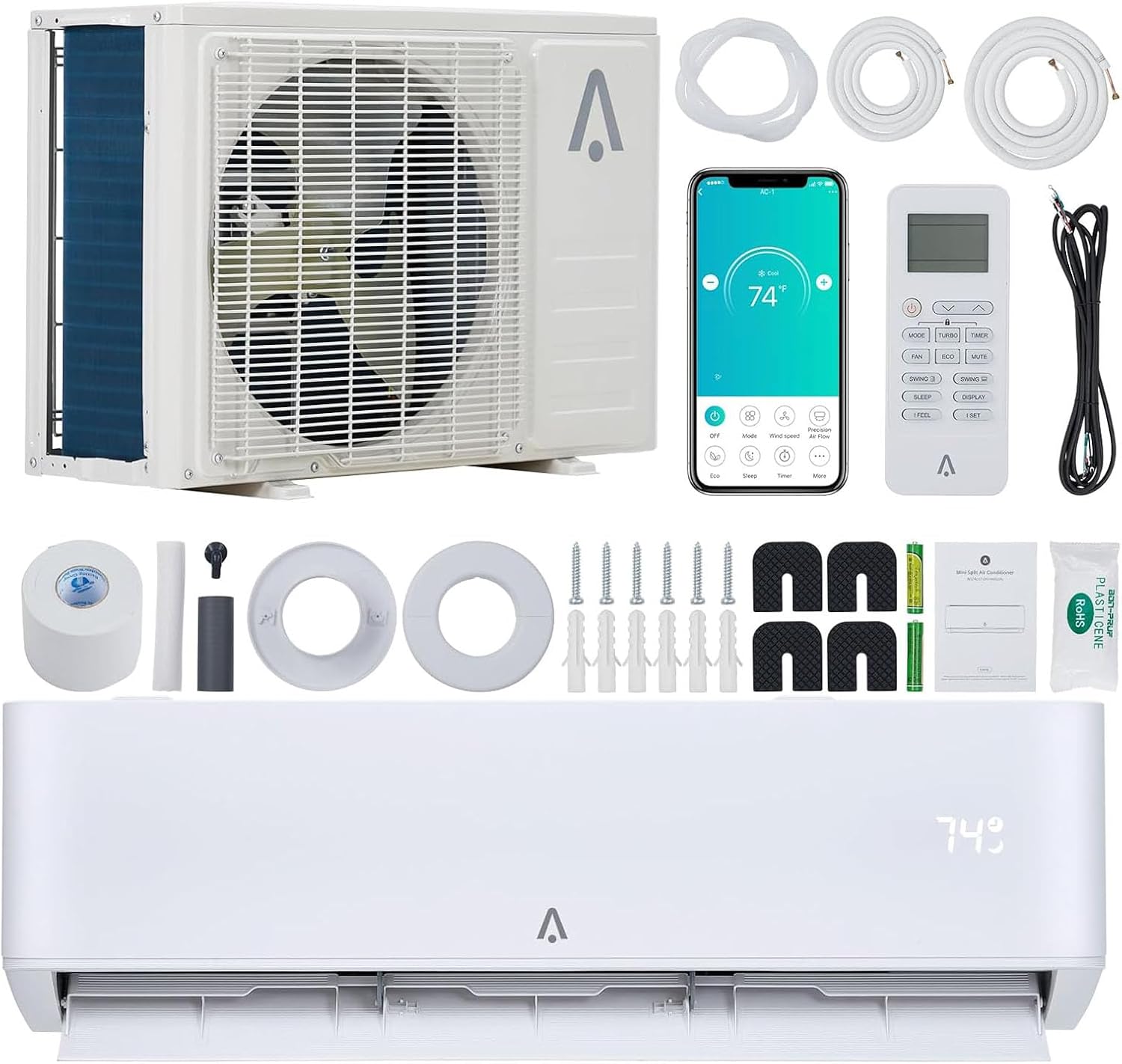 Air Conditioner, Cooling & Heating,24,000 BTU WiFi Mini Split,Compatible with Alexa,Energy Star, 230v 23 SEER2,Cools Up to 1500 Sq. Ft,Inverter AC,Smart WiFi, Voice Control