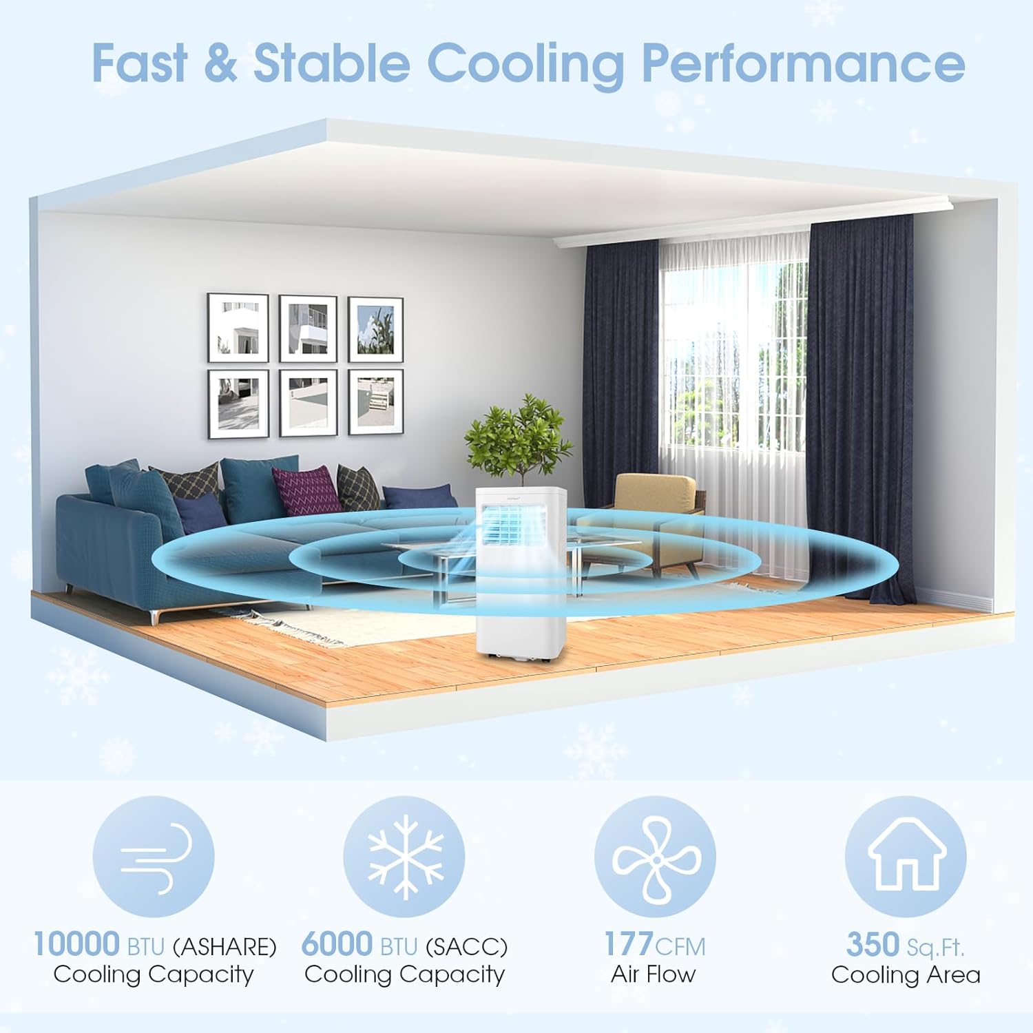 LDAILY 3-in-1 Portable Air Conditioner, 10000 BTU (ASHRAE) AC Unit w/Fan & Dehumidifier, Quiet AC w/ 1-24H Timer, LED Display, 2 Fan Speeds, 4 Wheels, Remote Control, Exhaust Hose & Window Kit