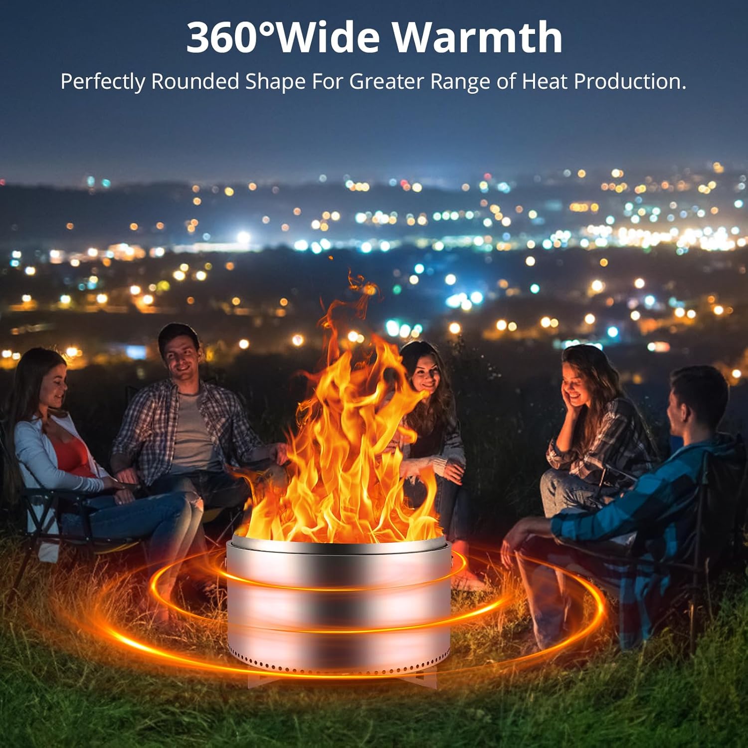 Smokeless Fire Pit 27 Inch, Towallmark Large Fire Pit with Stand Portable Stainless Steel Outdoor Bonfire Pit, 360 Degree Wide Warmth Wood Burning Firepit for Patio Camping