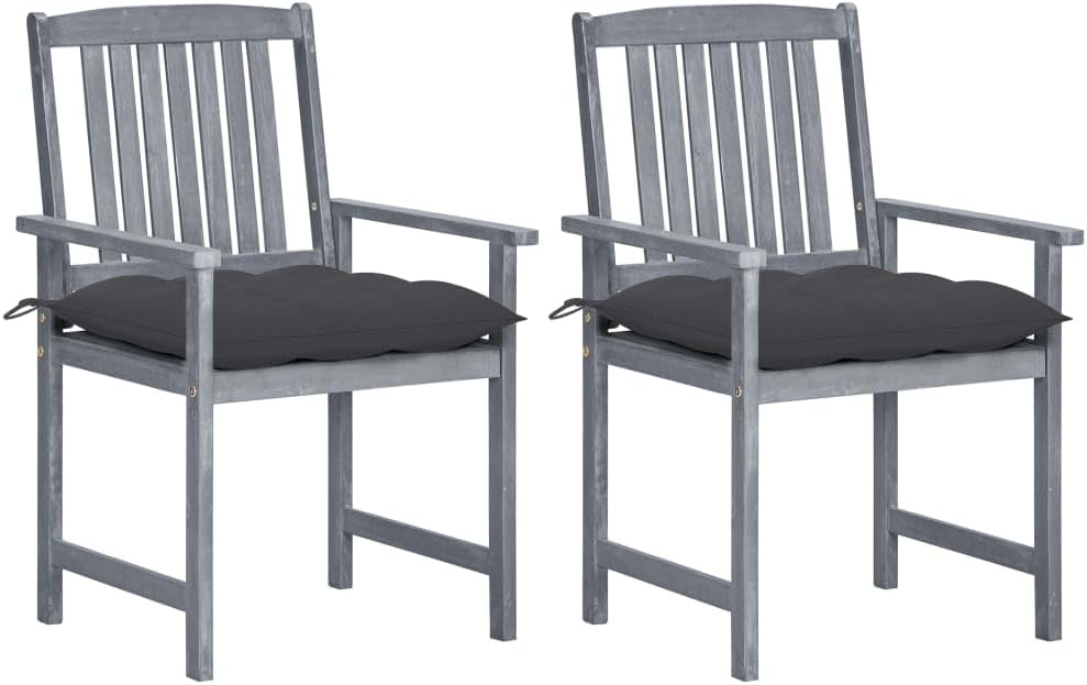 Patio Chair Patio Chairs with Cushions 2 pcs Gray Solid Acacia Wood