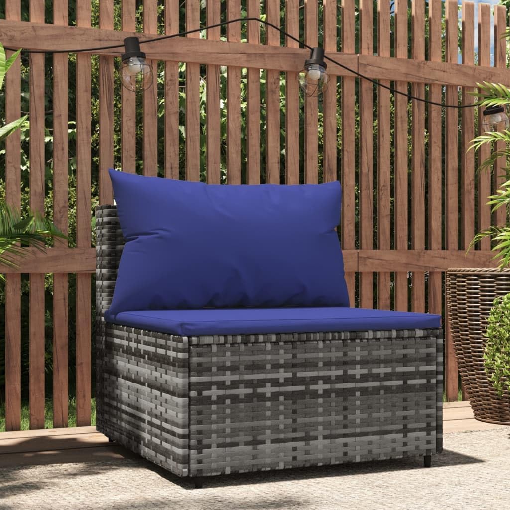 Outdoor Furniture Patio Middle Sofa with Cushions Gray Poly Rattan