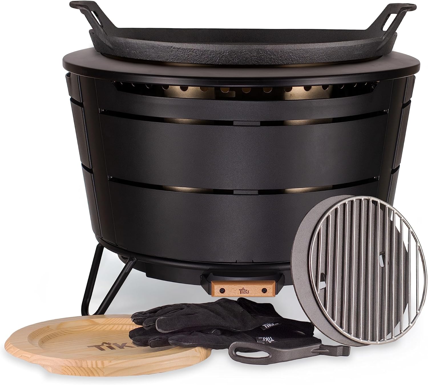 TIKI Brand Reunion Smokeless Fire Pit with Cast Iron Griddle Combo Set Bundle