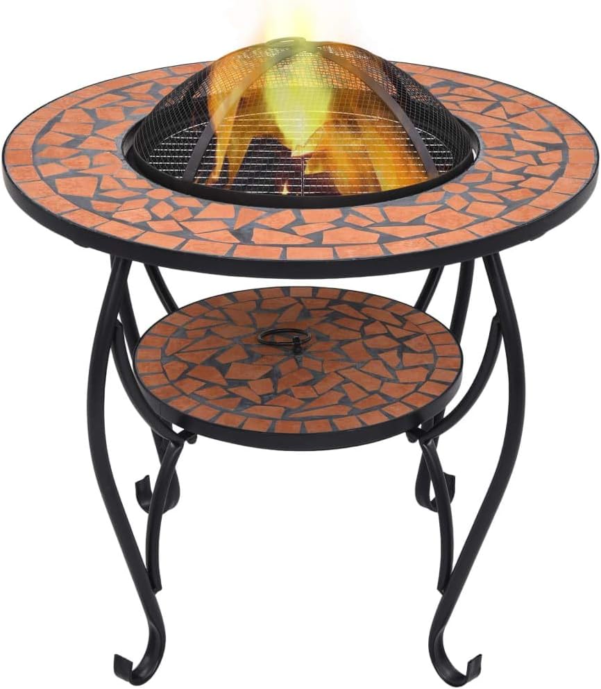 Terracotta Ceramic Mosaic Fire Pit 68 cm Outdoor Fire Pit Garden Fire Pit Fire Bowl Black for Garden Terrace