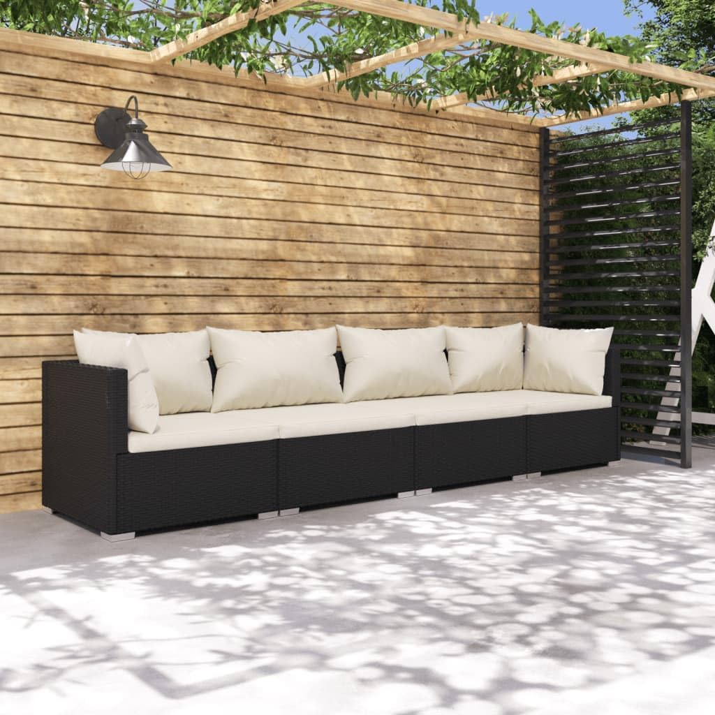 Patio Set Patio Furniture Set 4 Piece with Cushions Poly Rattan Black