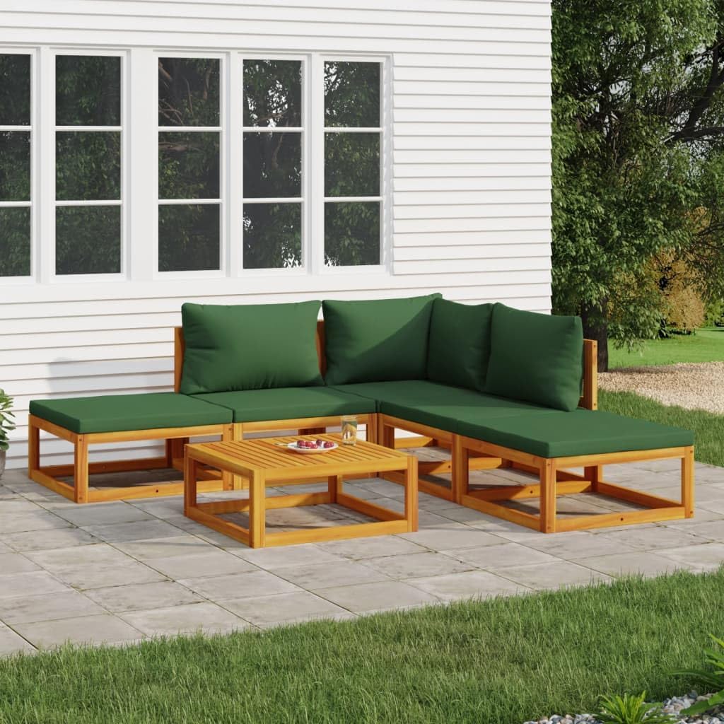 Furniture Sets 6 Piece Patio Lounge Set with Green Cushions Solid Wood,Elegant Wooden Patio Lounge Set for Cozy Outdoor Moments Garden Conversation Sets