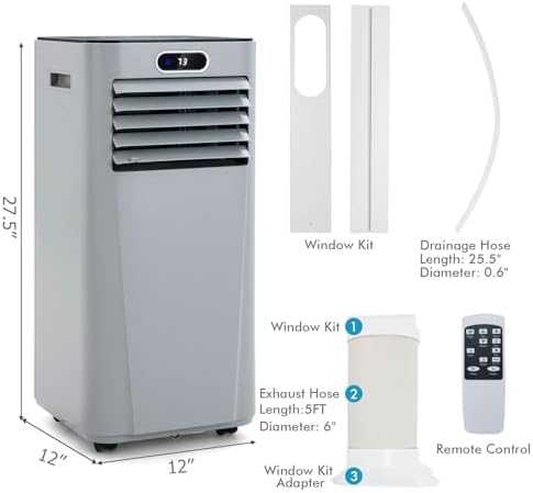 DORTALA Portable Air Conditioner 8000 BTU, 3-in-1 AC Unit with Remote Control, Dehumidifier, 24H Timer, Window Kit, Standing AC Cooling Unit for Home Office, Grey