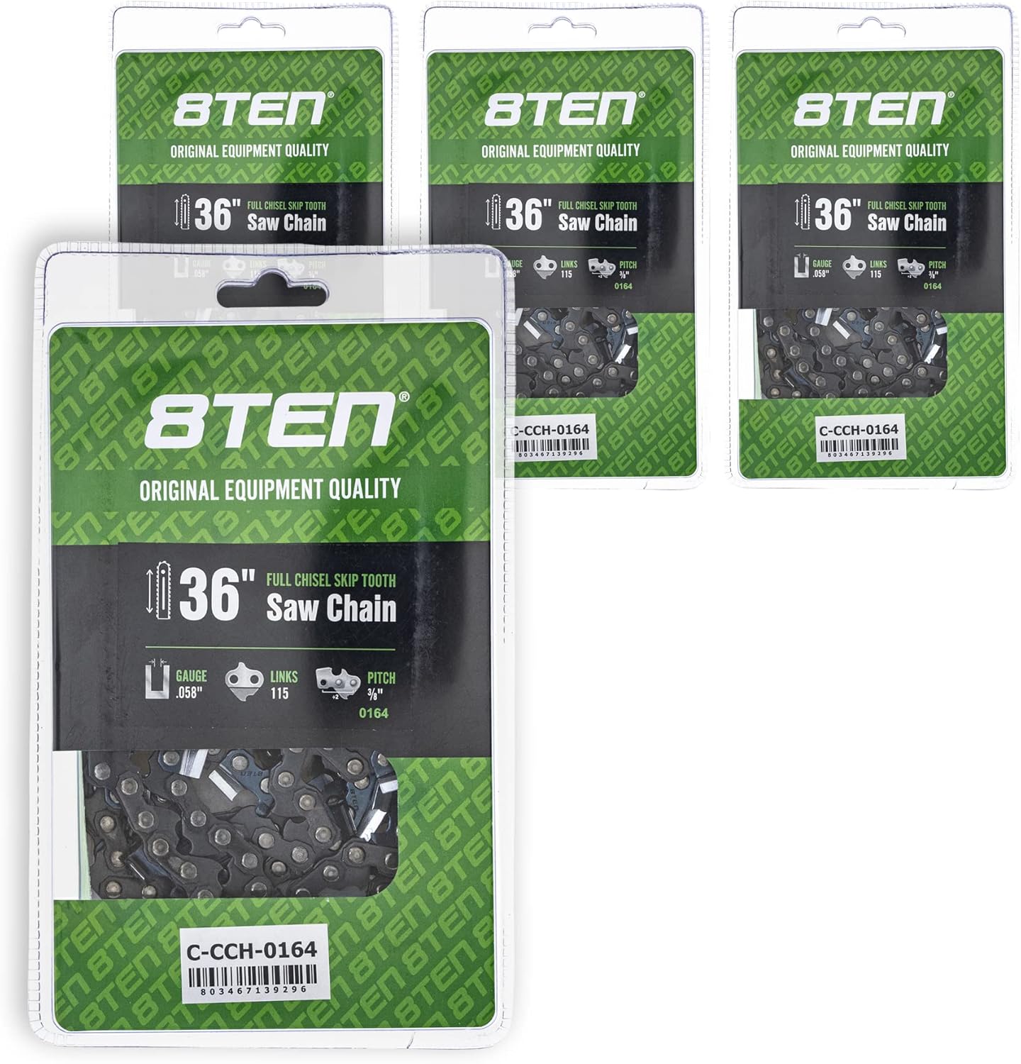 8TEN Full Chisel Skip Tooth Chainsaw Chain 36 Inch .058 3/8 115DL for Husqvarna 591151515 501842815 (4 Pack)