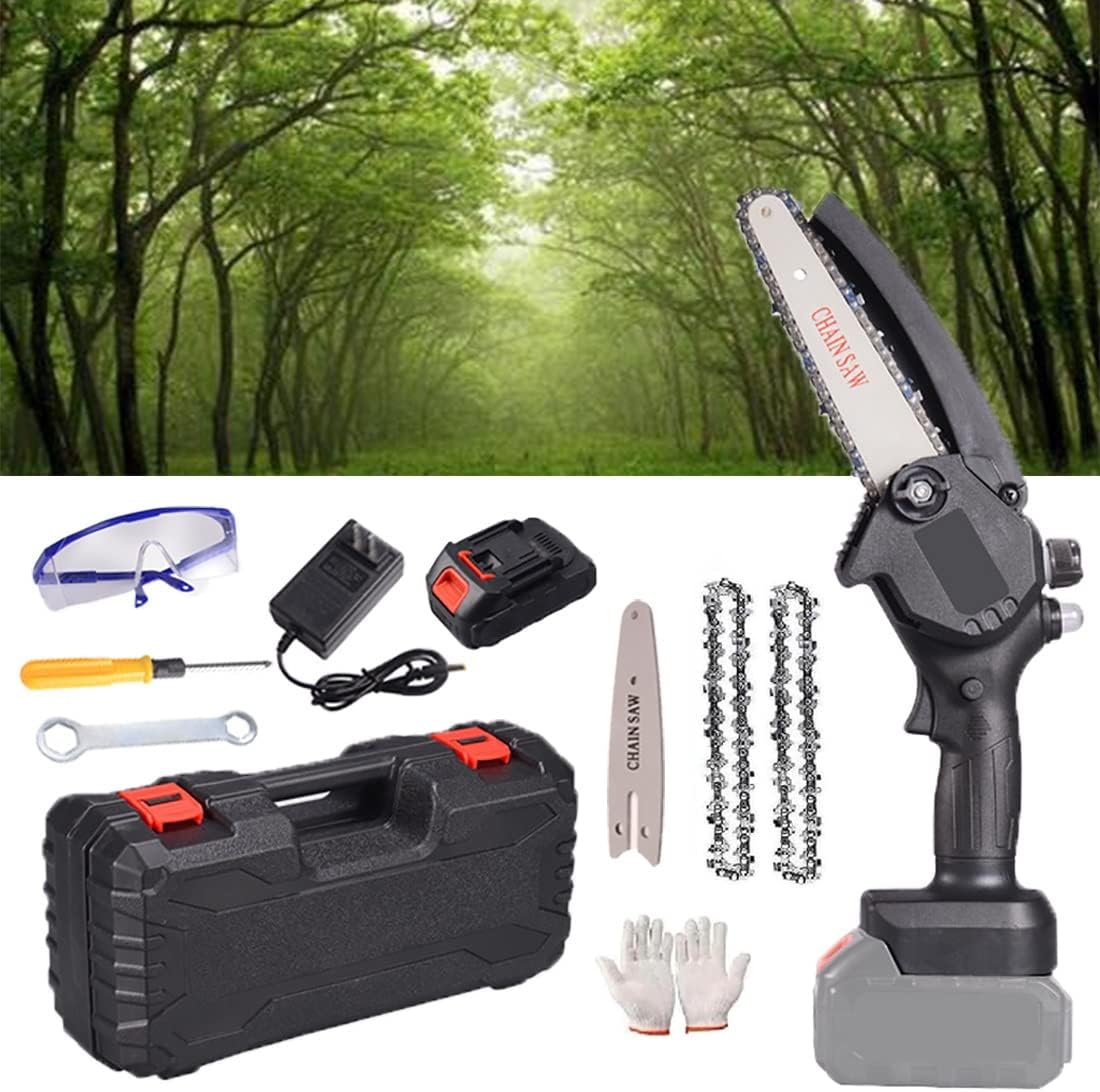 Mini Chainsaw,Electric Chainsaw,6 Inch Cordless Battery Powered Chain Saw, Handheld Mini Chainsaw for Cutting Pruning and Gardening and one-Hand Chainsaw (Color : Black)